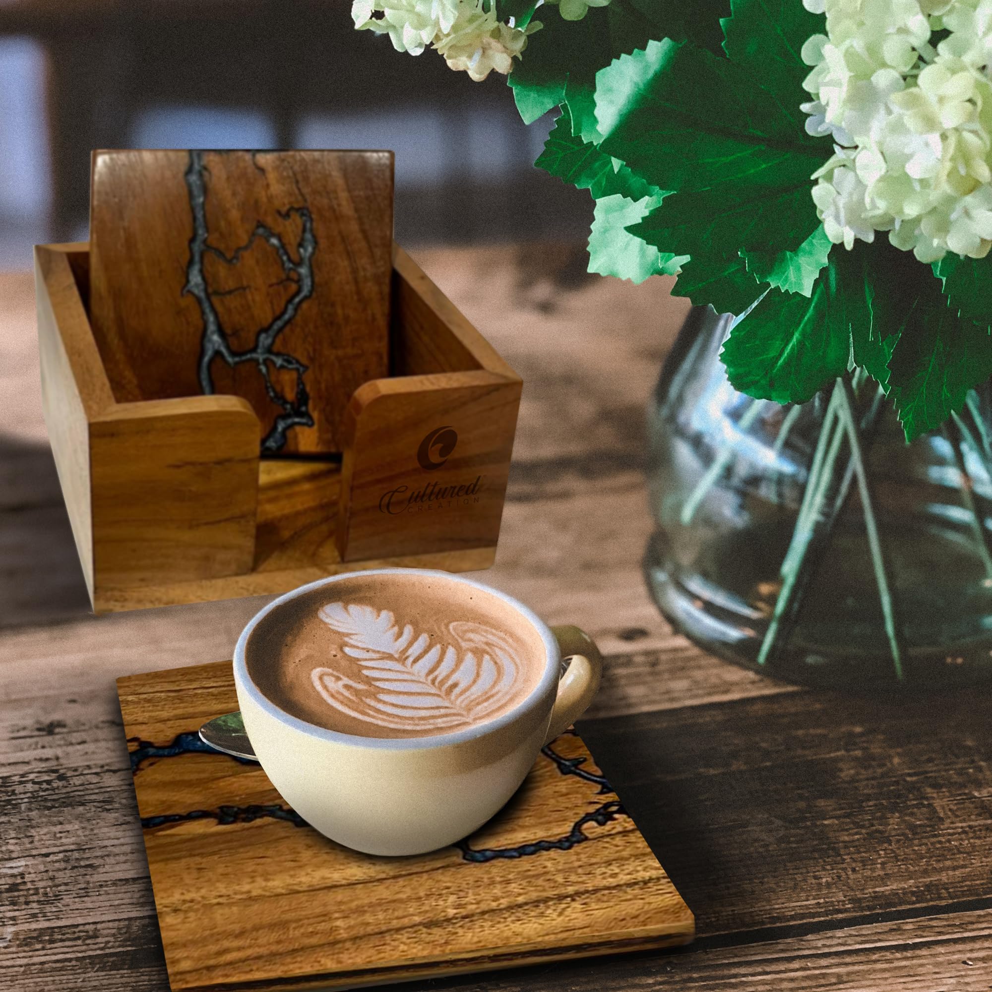 Hermoso juego de posavasos de resina epoxi y madera, ideal para proteger la mesa, mejora la decoración de tu mesa de café, gran regalo para el día de la madre, boda, aniversario