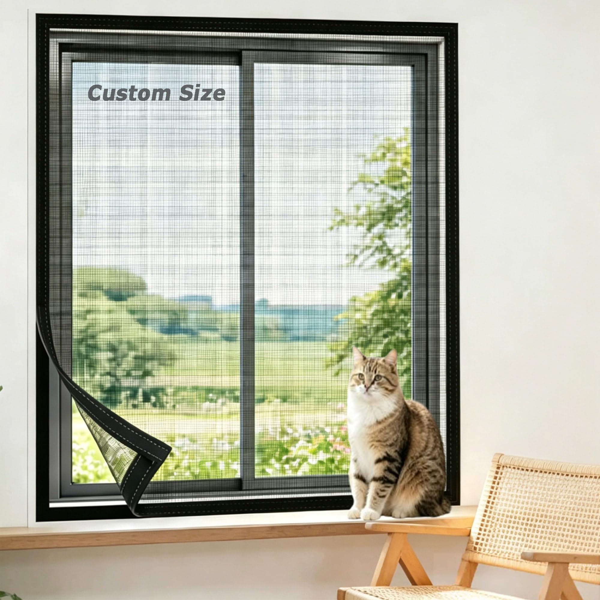 Xxiudee Black Custom Size Cat Protection Net With Zipper, Anti-Escape Safety Window Mesh Netting For Patio Balcony, Self-Adhesive Fly Mosquito Screen Tear-Proof Pet Safety Mesh