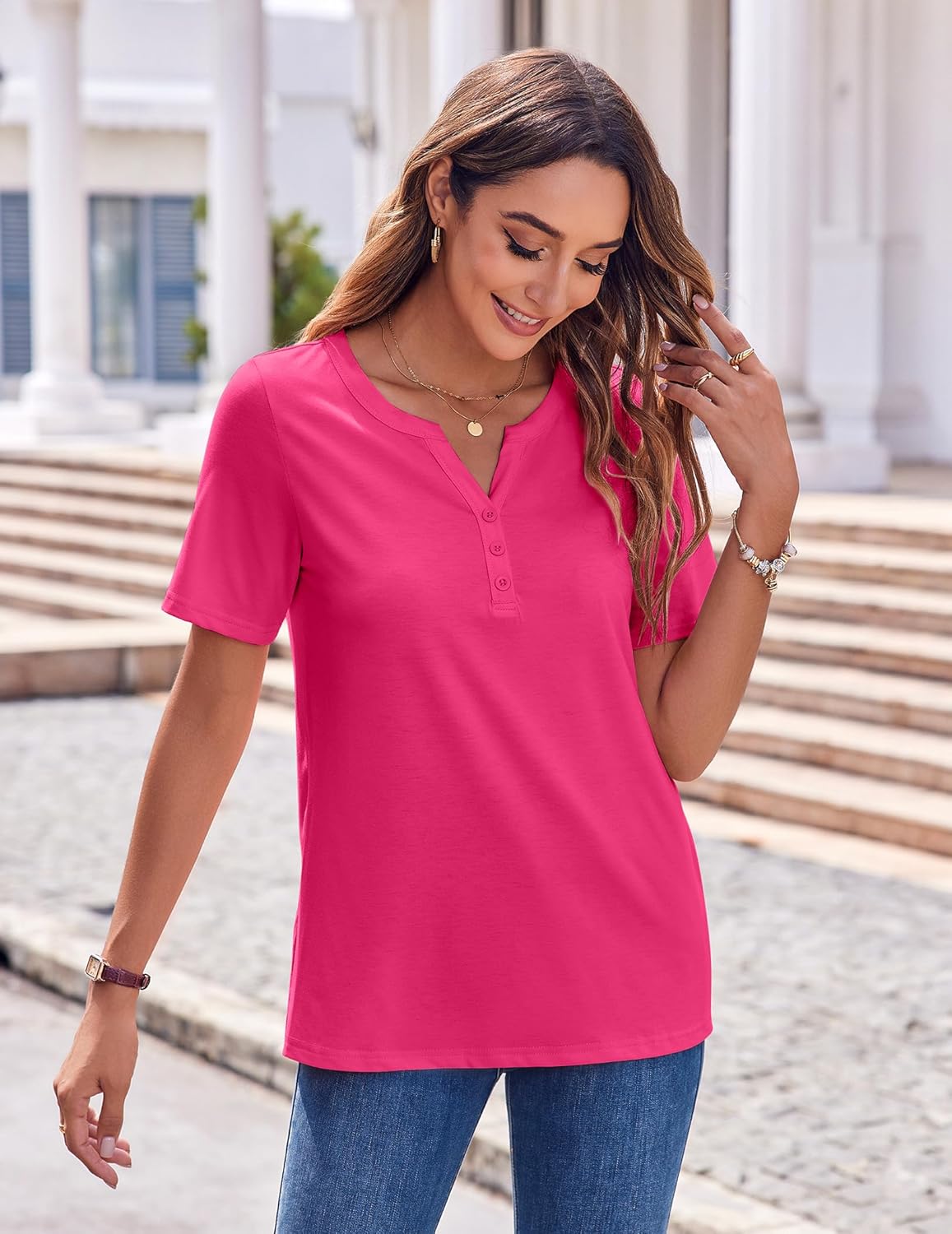 Zeagoo Womens Summer Tops Casual Short Sleeve V Neck Shirts Business Dressy Work Blouses - Image 3