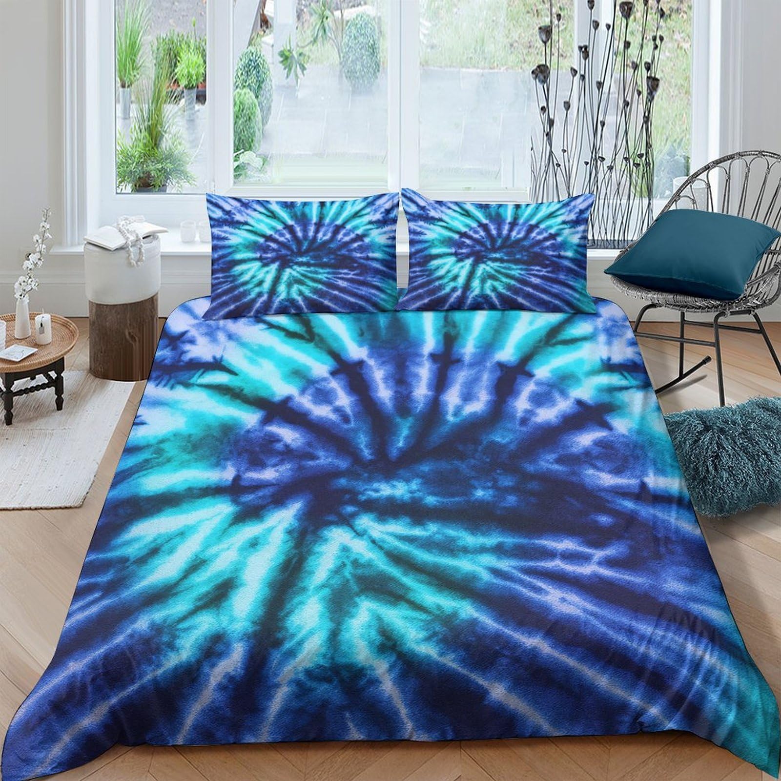 Ctjqhvkz Style-5 3D Printed Blue Tie Dye Fitted Sheet Microfiber Soft Breathable Spiral Wave Bed Cover For Bedroom Guestroom Decor Single（135X200cm）