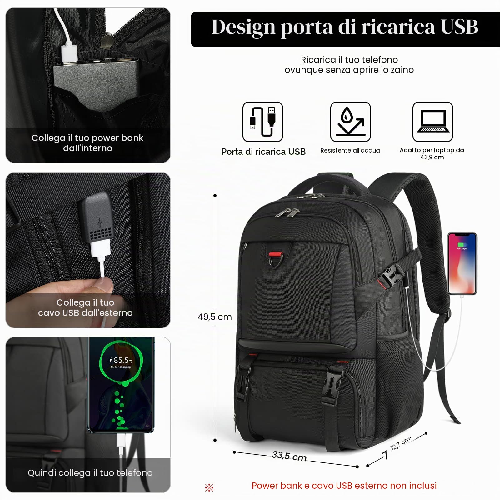 NEWHEY Zaino Uomo 17,3 Pollici con Scomparto Isolato per il Pranzo e Porta USB Zaino Termica Zaino da Viaggio Impermeabile Borsa Termica Porta Pranzo per Picnic Donna Lavoro Scuola Nero