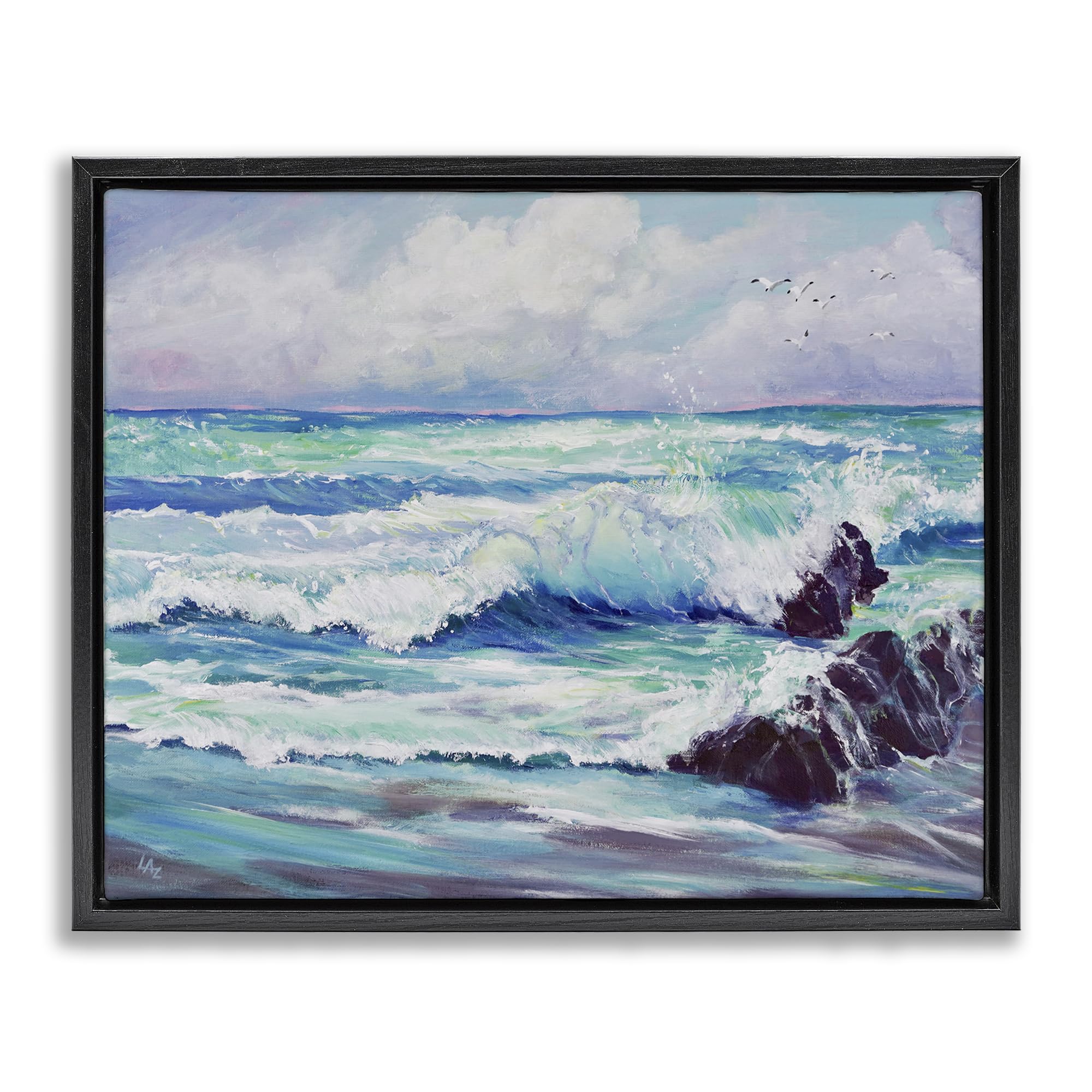 Stupell Industries Jet Black (Matte) 'Down By The Sea'| Floating Frame Canvas Art
