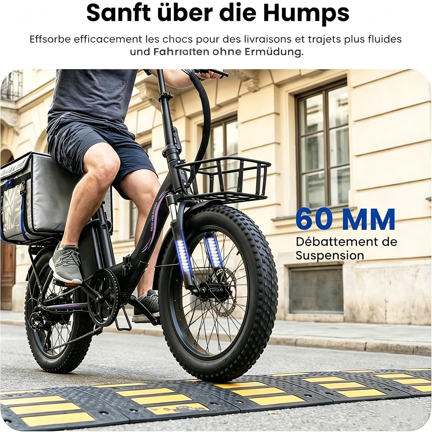 Vélo Électrique 20", 250W, 36V13Ah,100km, 25km/h, Pliable, Fatbike | Batterie 36V 13Ah, Autonomie jusqu'à 120km, Moteur 250W 25km/h, Pneus 20"x3.0" Tout Terrain