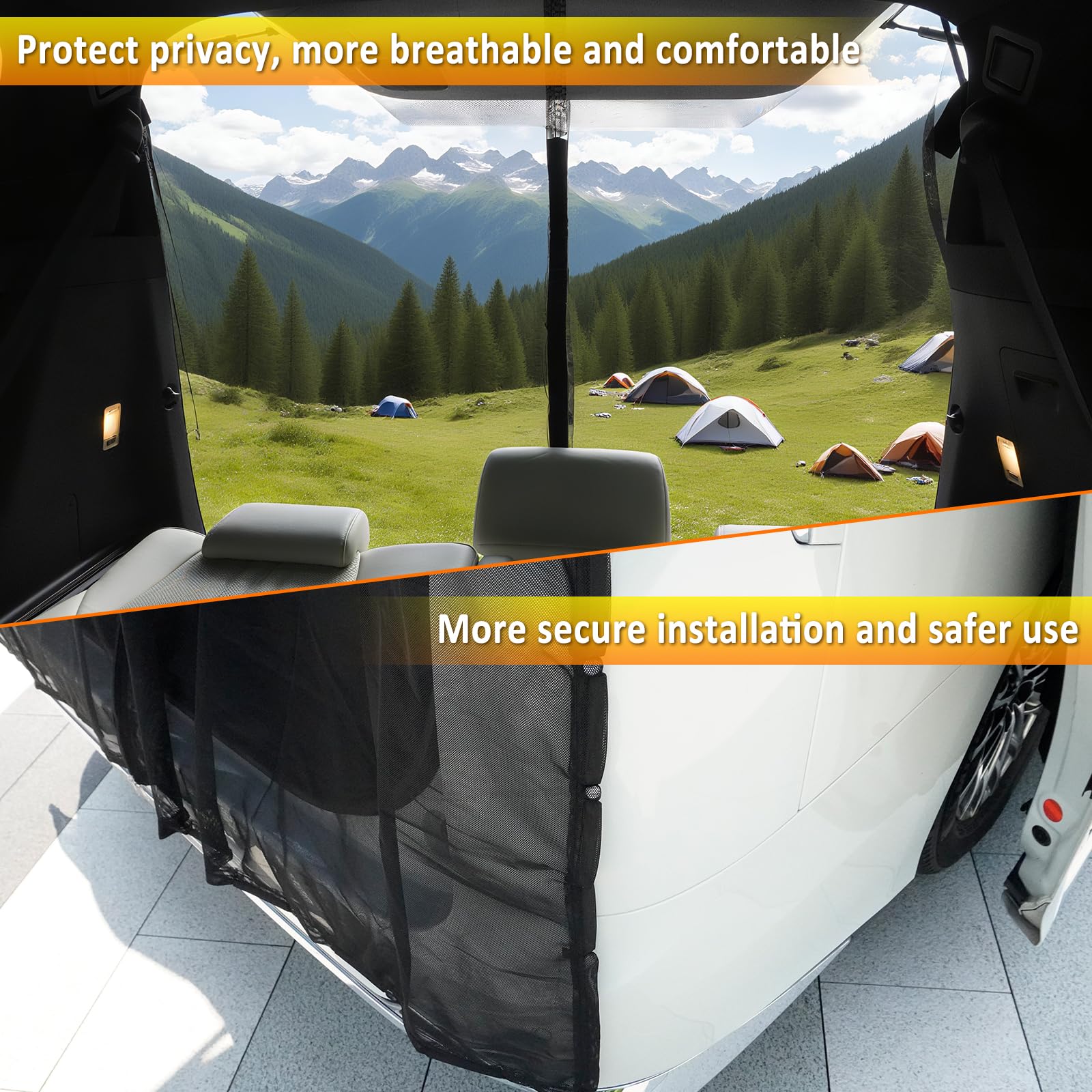D-Lumina Copertura Per Il Fienile Posteriore Per Porta Bagagliaio,Zanzariera Per Portellone Posteriore,Zanzariera Magnetica In Rete Nera,Per Tetto Camper,Roulotte,Camper Van Camping（170 * 150cm）