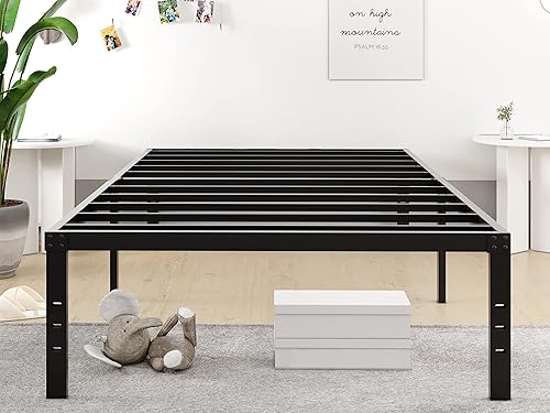 FSCHOS Marcos de cama individualmarco de cama de metal de 18 pulgadas, tamaño individual, no necesita somier, fácil montaje, soporte de listones de