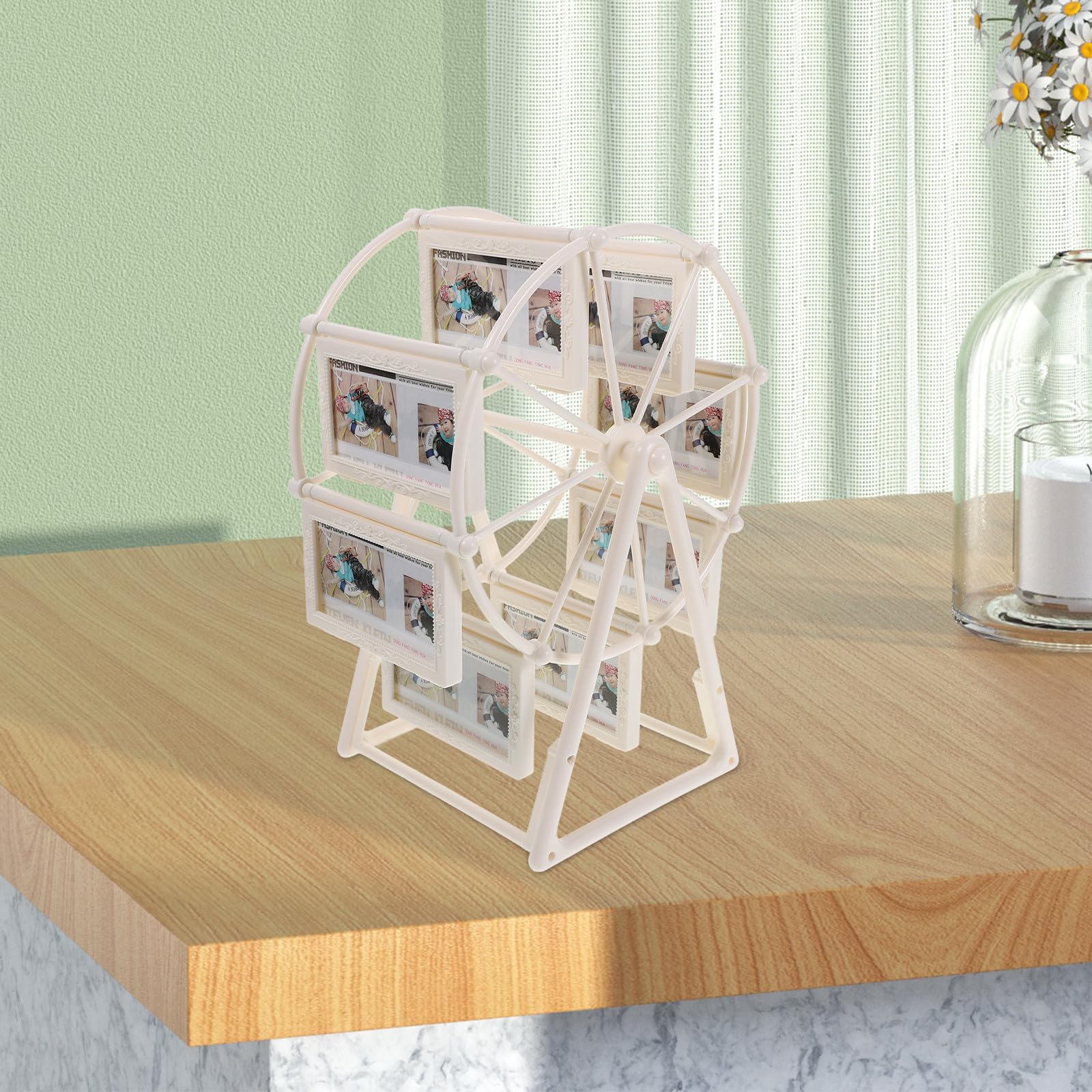 PACKOVE Drehbarer Riesenrad Fotorahmen aus Abs, Weiß, Tischdeko | Kreatives Design in Einzigartiger Form, Schützt Fotos vor Schäden, Passend für Schreibtisch und Weihnachten