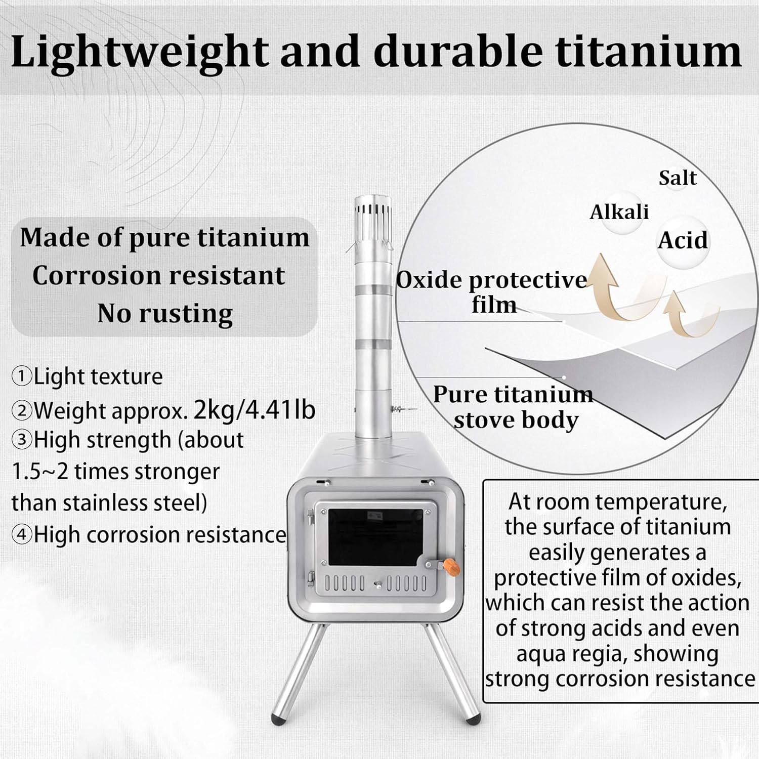 Naturehike Pure titanium Camping Folding Tent Stove 4.41 lbs, Portable Wood Burning Stove with Chimney Pipes, for Outdoor Cooking and Heating Backpacking Stove Outdoor Camping Hiking