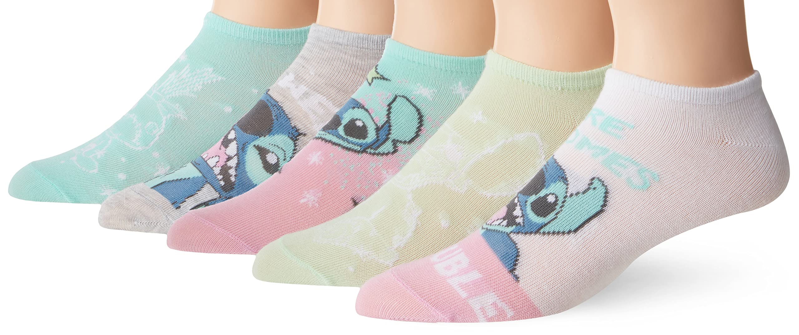 Disney Women's Lilo & Stitch 5 Pack No Show Socks