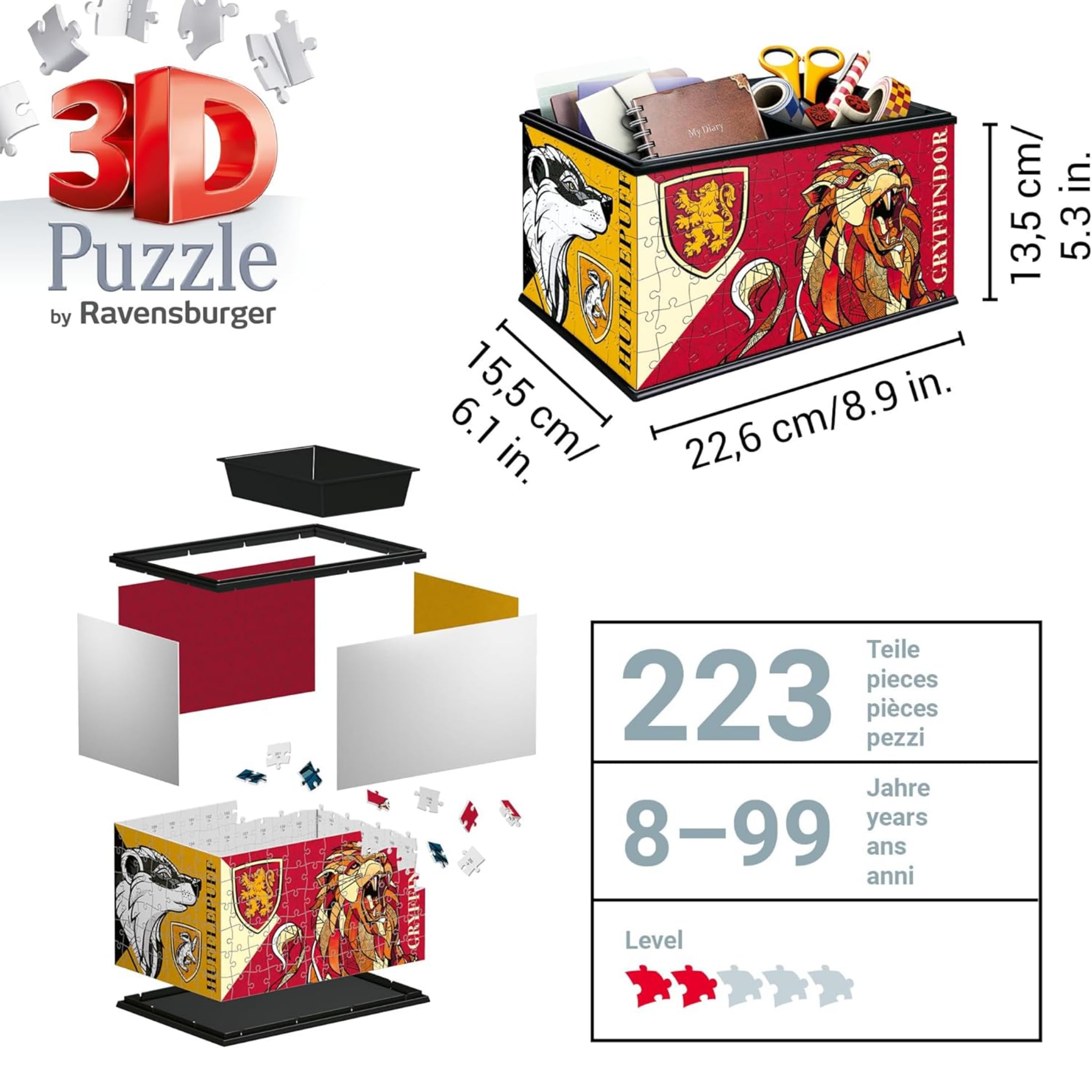 Ravensburger - Puzzle 3D Storage Box Harry Potter 216 pezzi, Puzzle 8+ anni