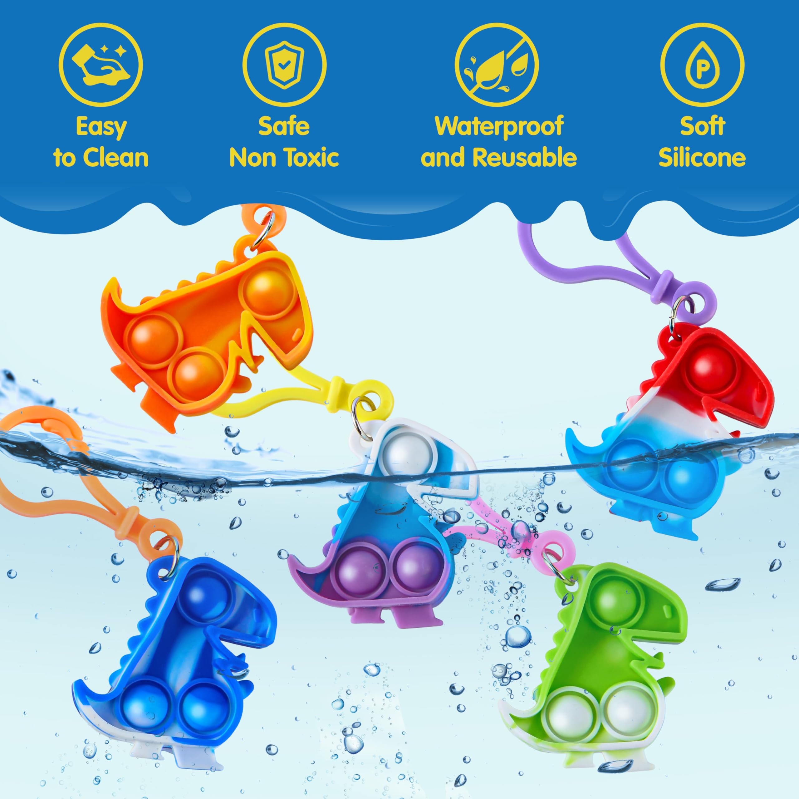 JOYIN 30 PCS Party Bag Fillers for Kids Dinosaur Pop Fidget Kerings Mini Fidget Toys for Kids Poppet Fidget Toy Stress Relief Squeeze Keychain Toys - Image 4