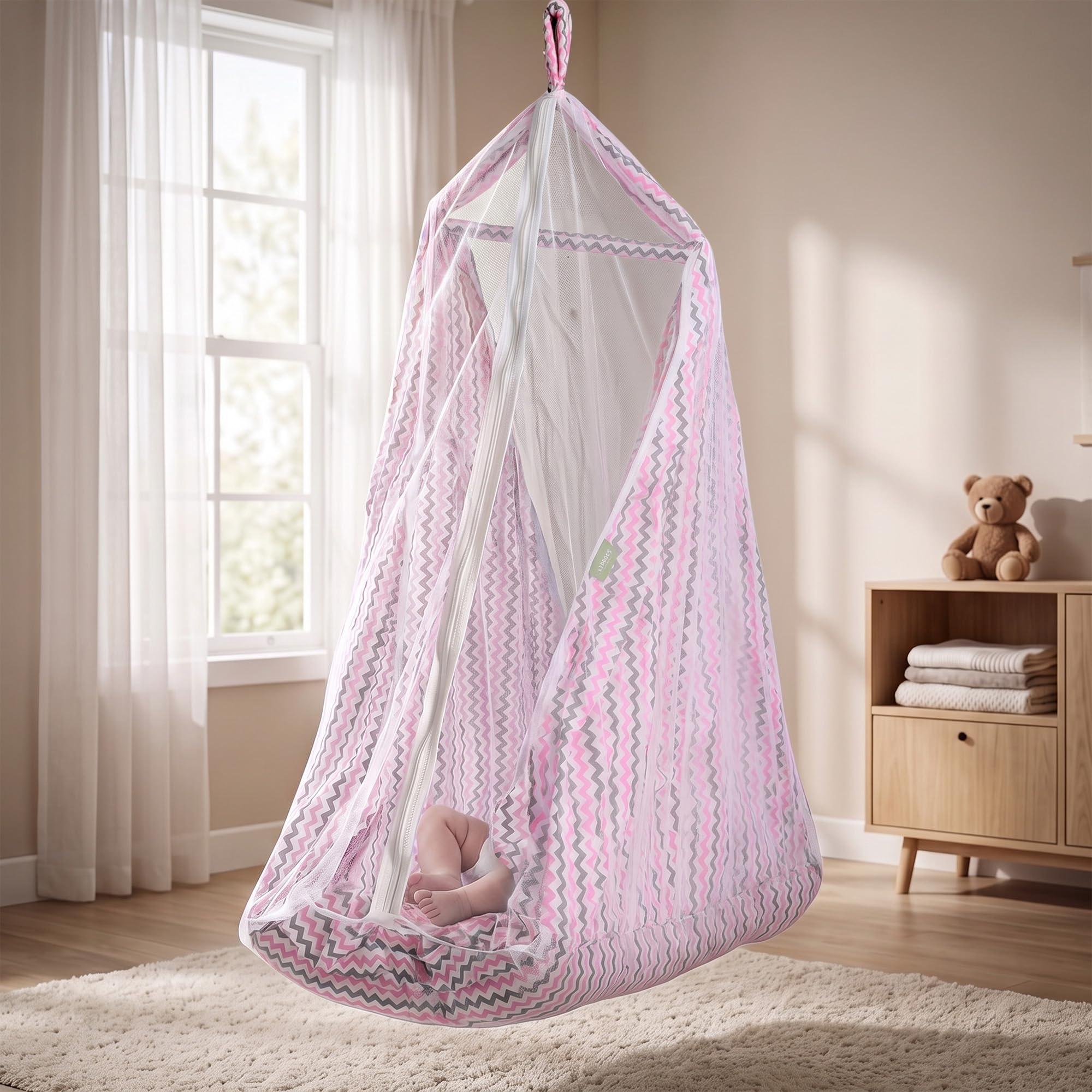 Baybee Lullara Hanging Cradle for New Born Baby with Bedding Set | Baby Cradle and Swing with Mosquito Net and Spring | Portable Thottil/Uyyala/Jhula for Kids for 0 to 2 Years Boys Girls (Pink)-picture-26