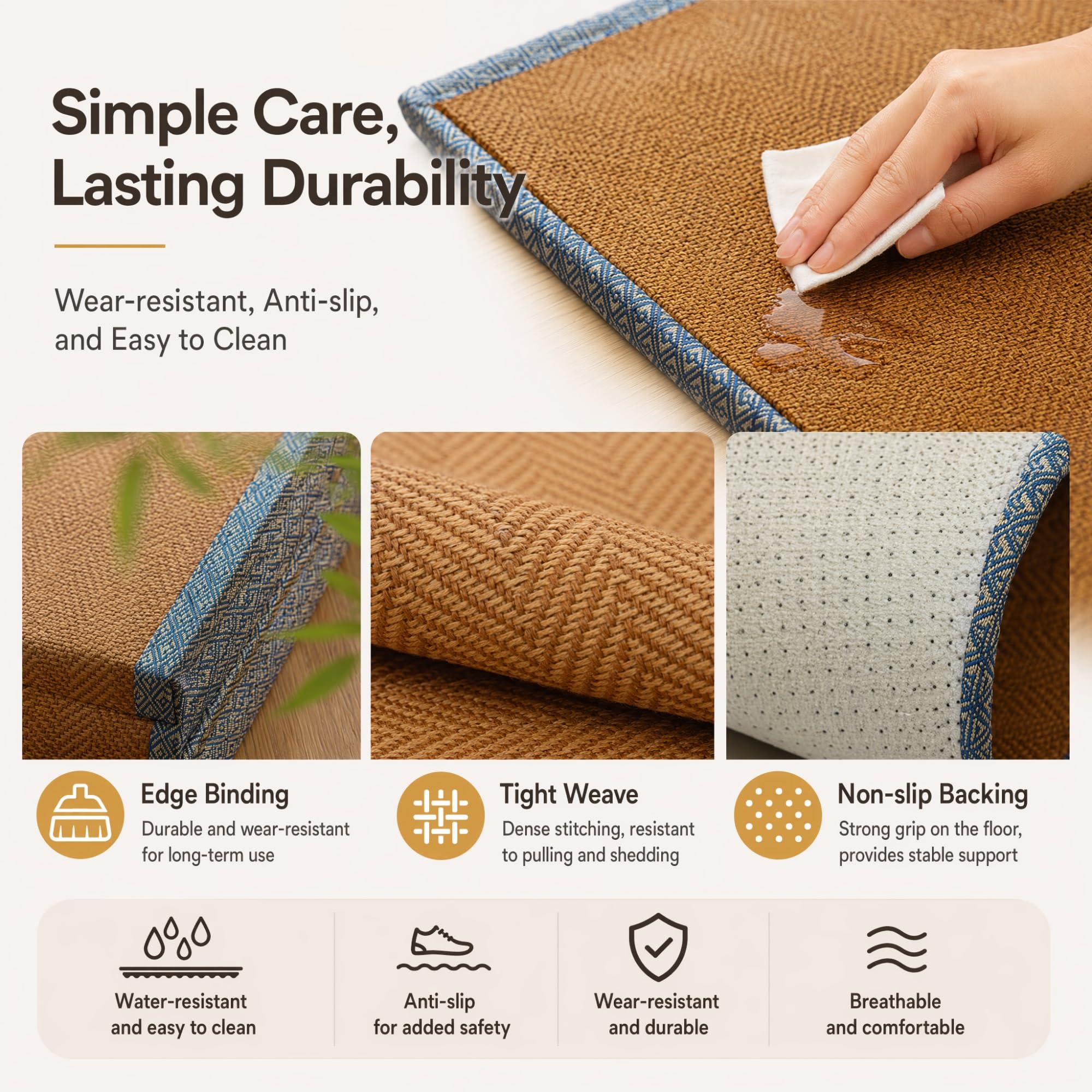 NEPHRA Tatami Pieghevole, Futon Giapponese Antiscivolo & Traspirante, Tatami Giapponese con Fibra di Cocco Naturale, Spessore 3/5 cm Tappetino per Yoga, Meditazione e Zen(100 x 200 x 3 cm)