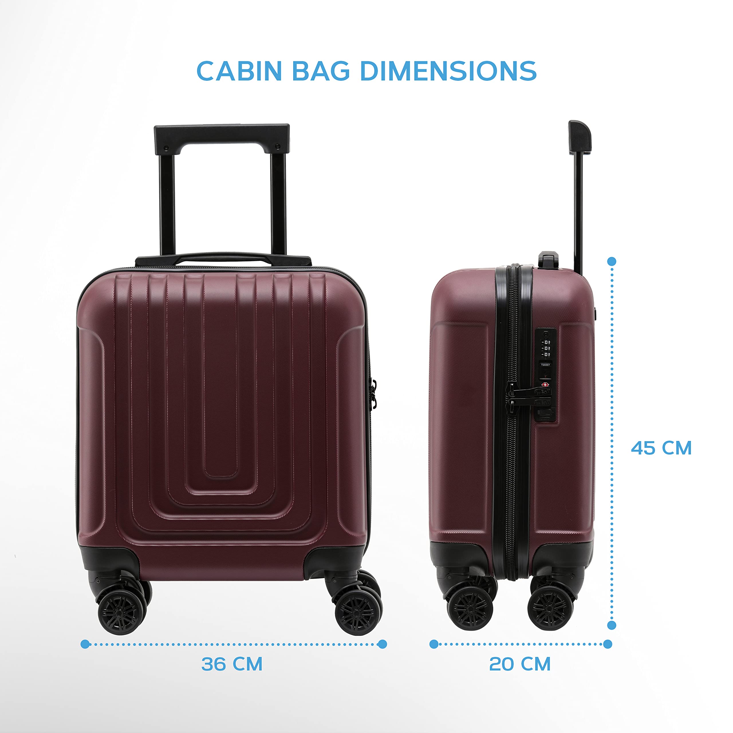Flight Knight Premium Hard Shell Lightweight Cabin Suitcase - 8 Spinner Wheels - Built-in TSA Lock & USB Port - Luggage Approved for Over 100 Airlines Including easyJet Underseat - 45x36x20cm