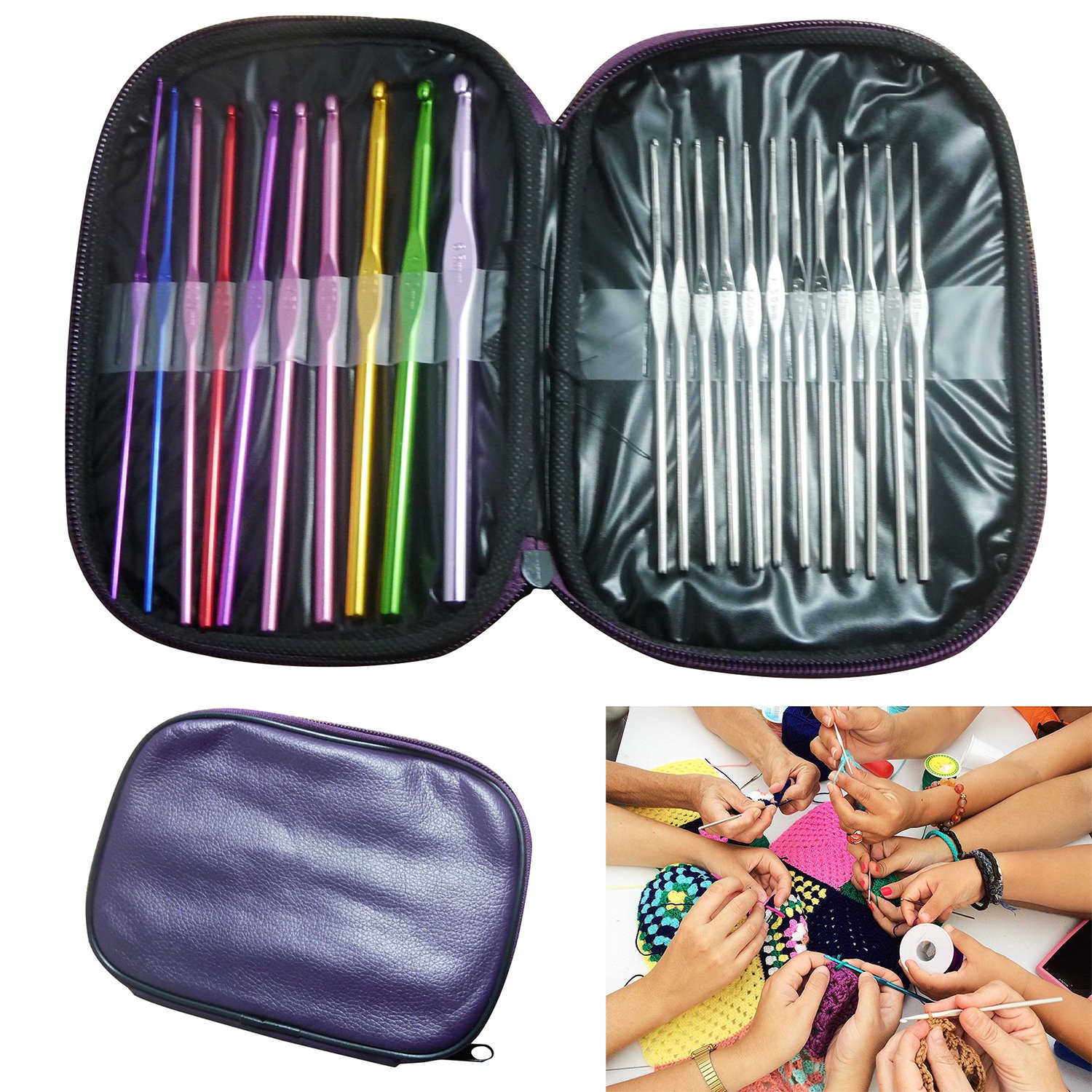 Mro-cat アルミニウム 手芸 編み針 22点セット かぎ針 レース針 編み物用工具 収納ケース付き