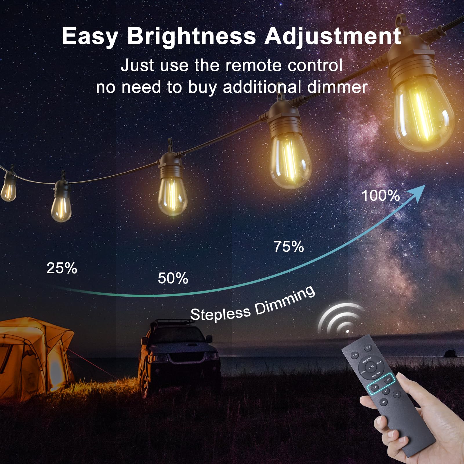 Quntis 31m Lichterkette Außen Solar, 30 IP65 bruchsichere Glühbirnen mit Fernbedienung, Solar-/USB-C-Ladung, Timer Auto-Dimmen, Wasserdichte Solar Lichterkette Outdoor Garten Balkon Terrasse Party Hof