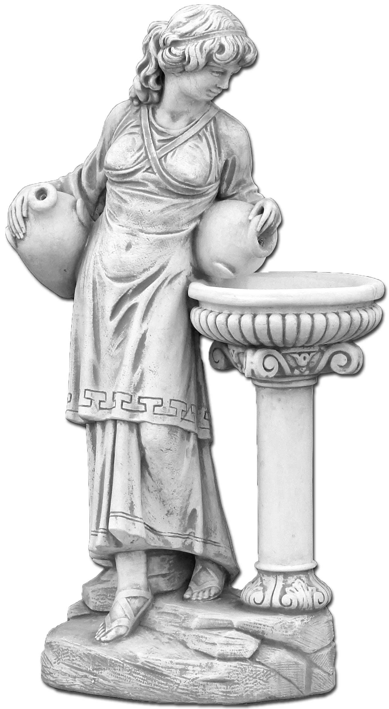 gartendekoparadies.de Statue Einer Frau mit Vogeltränke, Steinfigur aus Steinguss, H. 138 cm, 225 kg, Grau, Frostsicher für Außenbereich