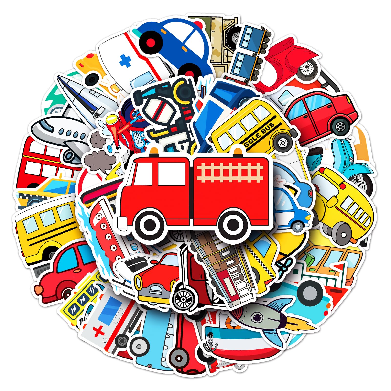 Transportation Vehicle Stickers for Boys Girls Teens,50Pcs Vehicle Vinyl Waterproof Sticker for Water Bottle Laptop Bike Luggage Cup Mobile Phone Skateboad Helmet Snowboard Decor