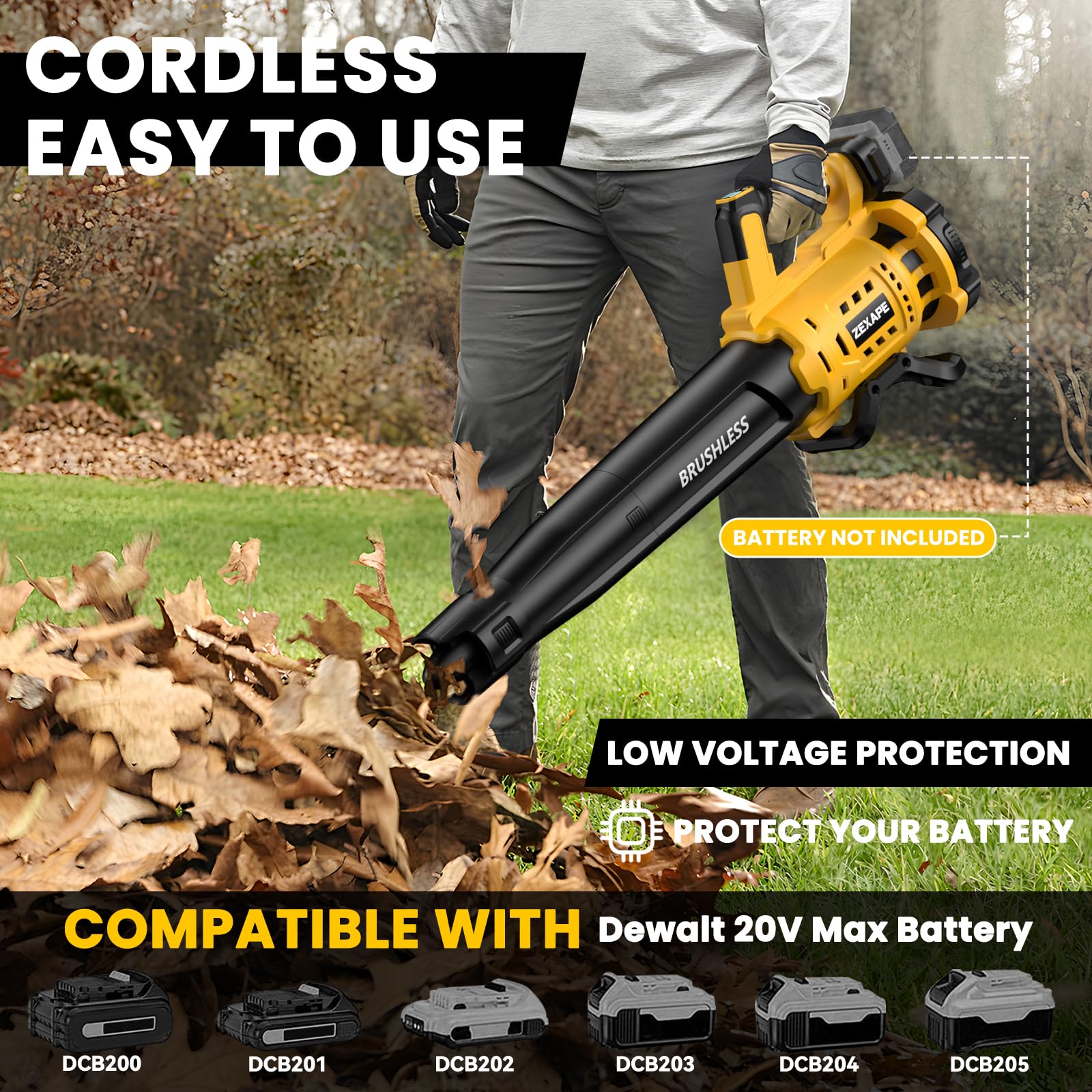 Soplador de hojas inalámbrico para batería Dewalt, soplador eléctrico de 480 CFM con motor sin escobillas, 6 velocidades variables de hasta 130 MPH, soplador de mano con control de pantalla
