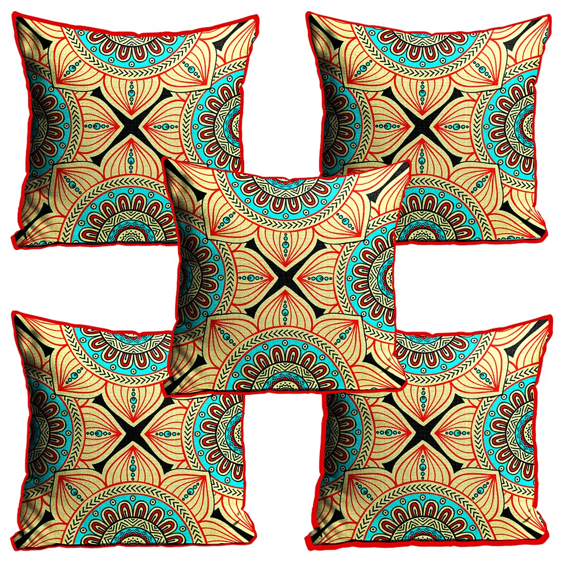 DreamVio Jute Exclusive Decorative Throw/Pillow Covers, Cushion Covers for Living Room, Bed Room, Sofa,Chairs Pack/Set of 5 (Multicolour, Size 16 x 16 Inches)