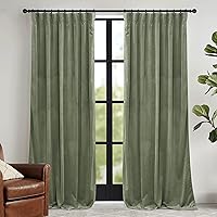 RYBHOME Sage Green Velvet Curtains 52x84 Inch 2 Panels - Room Darkening Thermal Insulated Pleated Drapes for Bedroom Living Room