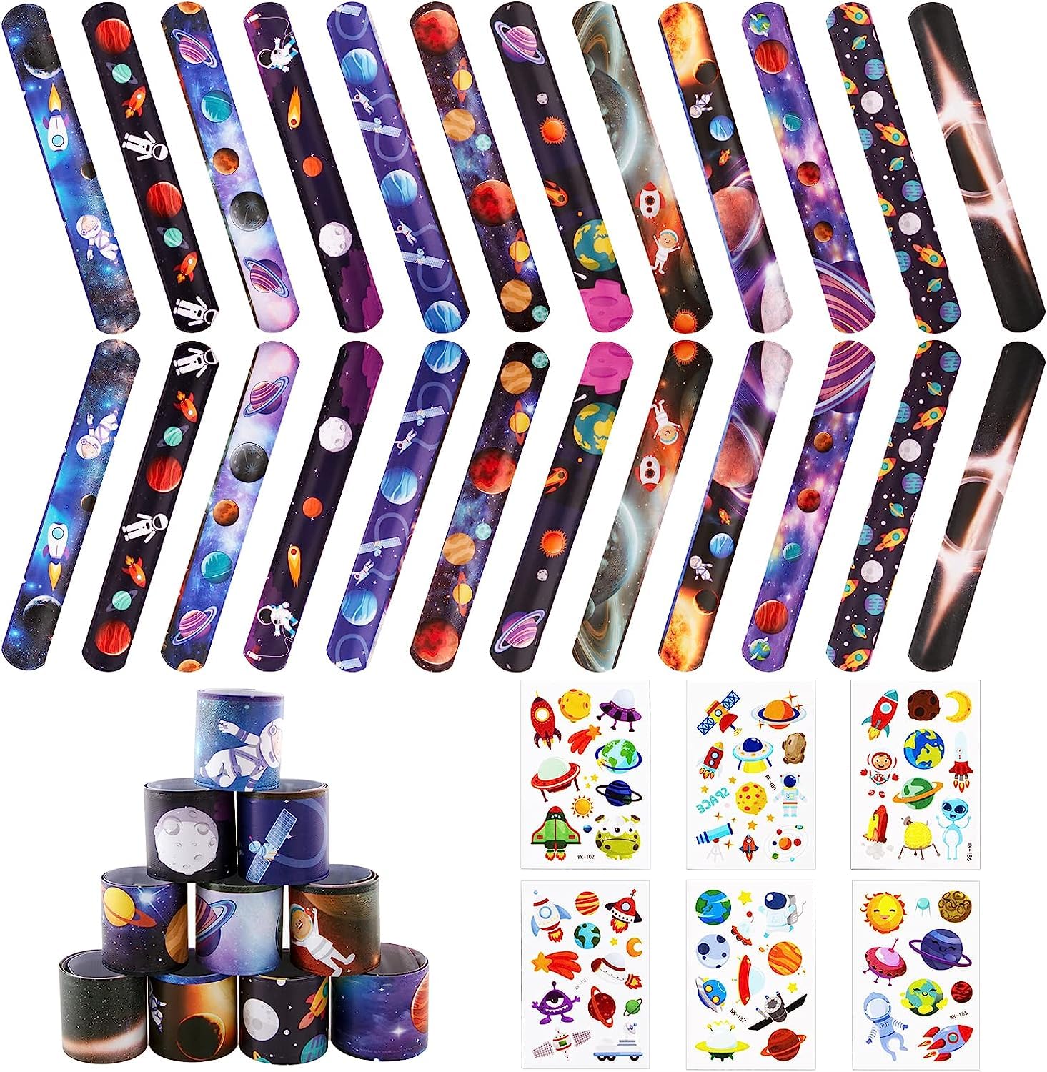 SNAPTRON Space Slap Bracelets For Kids Party Favors For Kids -36Pcs, 6Pcs Space Tattoo, Space Toys with Planet Design, Space Party Favors for Kids Boys Girls Birthday Giveaways Return Gifts