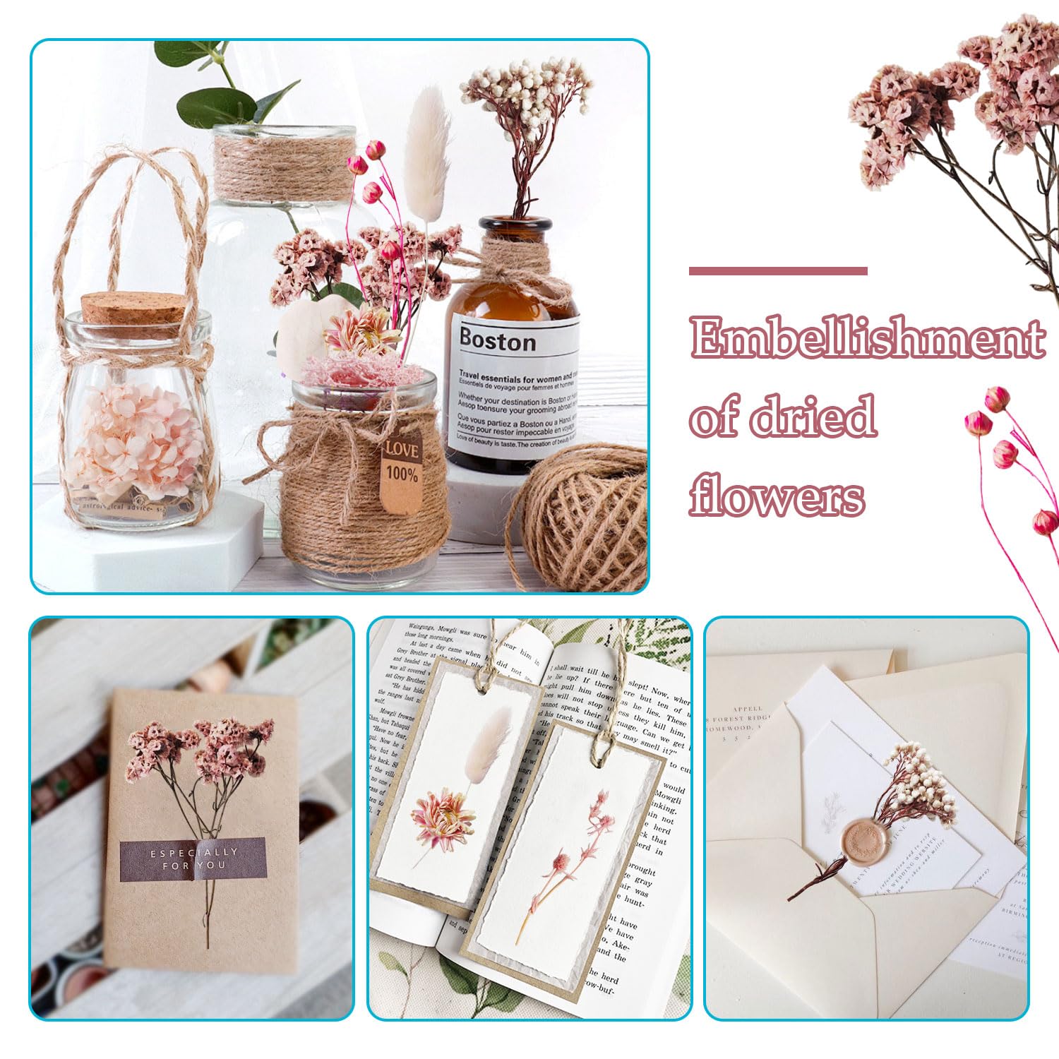 Flores Secas Manualidades Flores Preservadas Naturales Flores Secas Decorativas Flores Prensadas Secas Naturales para Marco de Foto DIY Decoración Artesanal (Rosa)
