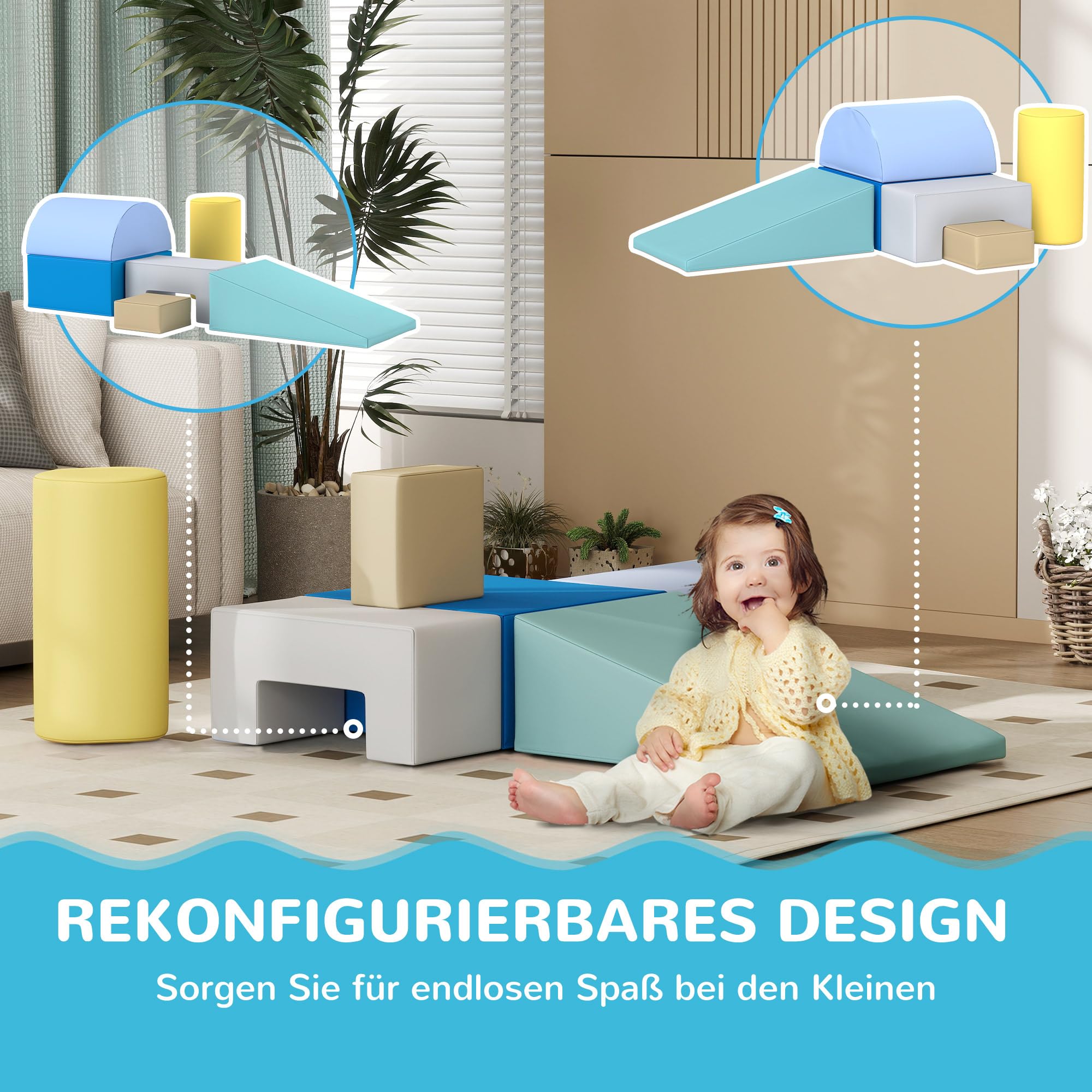 AIYAPLAY Baby Motorik-Schaumstoff-Bausteine | Mit synthetischem Bezug, Lernspielzeug, für Vorschulkinder, 6 Stück, mehrfarbig