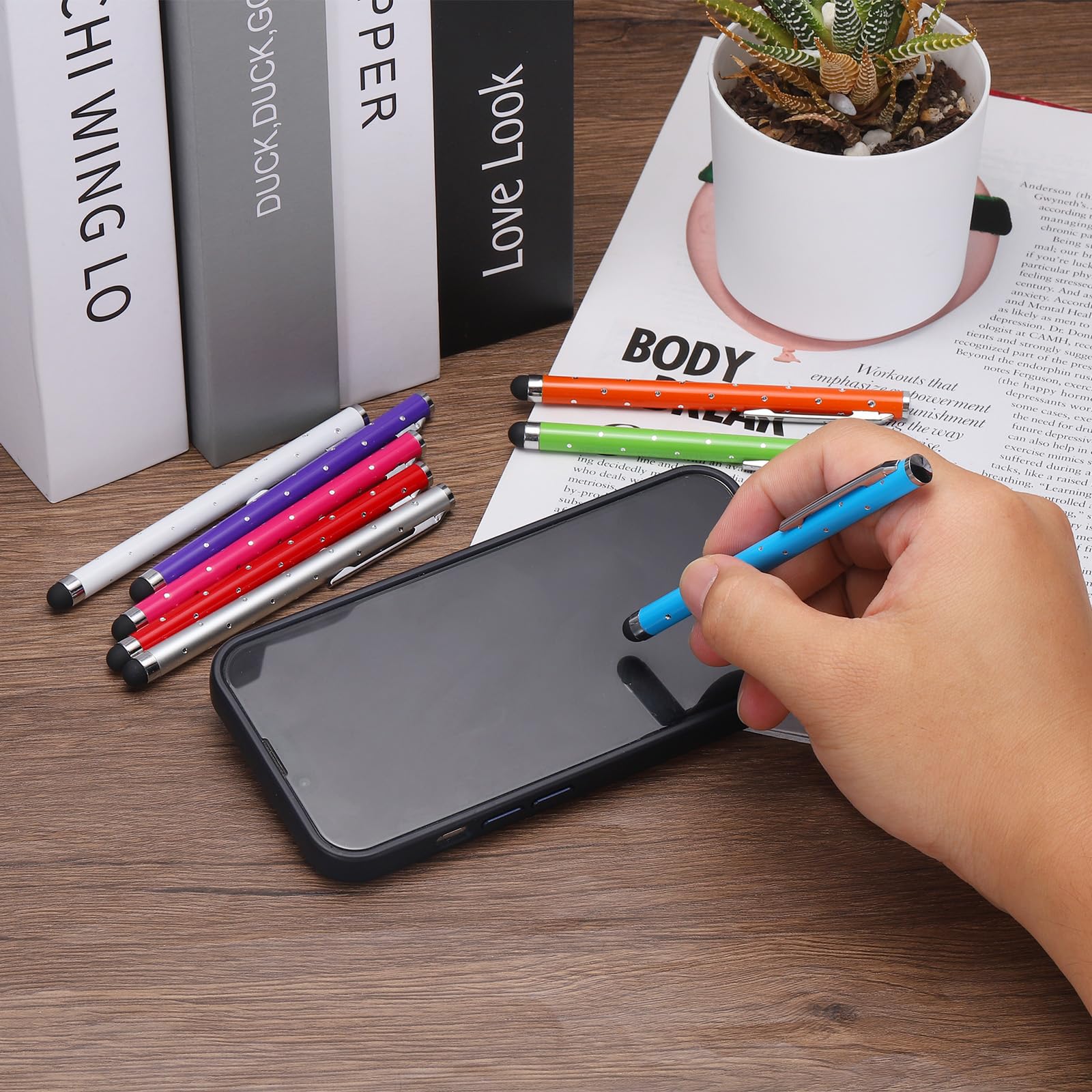 Stylets Paillettes Métal Lot De 10 Stylets Capacitifs Métal Pailleté - Universel écrans Tactiles - 108mm Embouts Caoutchouc Remplaçables Sans Outils