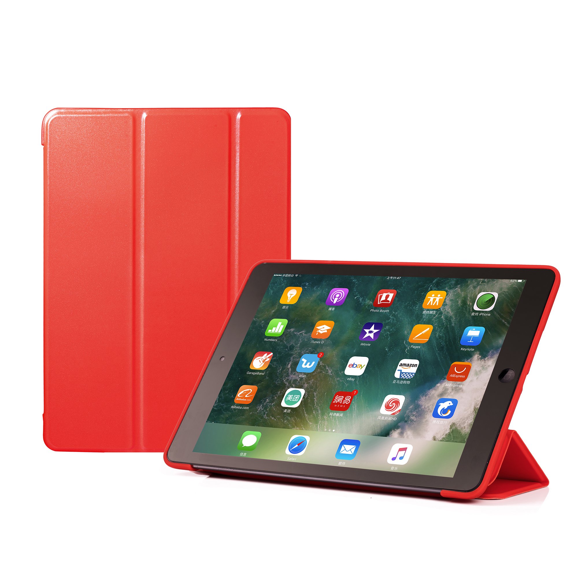 RUBAN Case Compatible with iPad (9.7-Inch, 2018/2017 Model) - Ultra Slim Lightweight Smart Shell Standing Cover with Auto Wake/Sleep Feature, (Red)