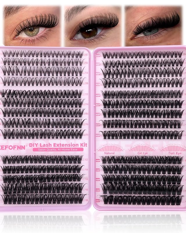 Cílios postiços em tufos Eefofnn 30D/40D/50D/60D/80D/100D, curvatura D, 560 unidades