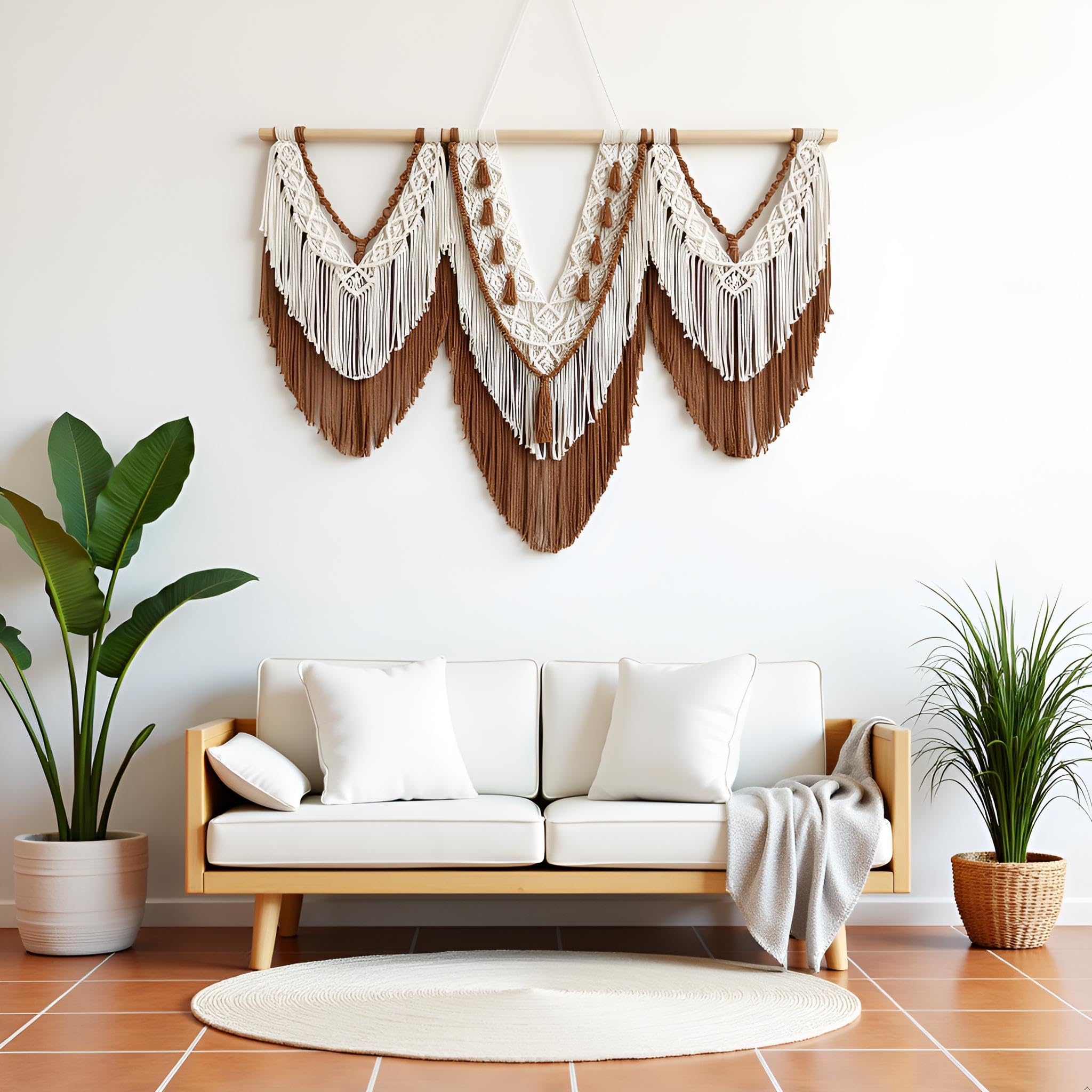 large macrame wall hanging - Boho Tapestry Macrame Wall Decor Art- Chic Bohemian Handmade Woven Tapestry Home Decoration for Bedroom Living Room Apartment Wedding Party - 43"x32" (Beige-Brown)