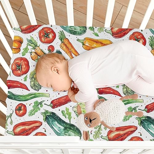 Miniatura 8 de Kigai Fitted Crib Sheet for Boys Girls,Watercolor Vegetables Jersey Knit Baby Sheet for Standard Crib and Toddler Bed Mattresses, Cozy Soft