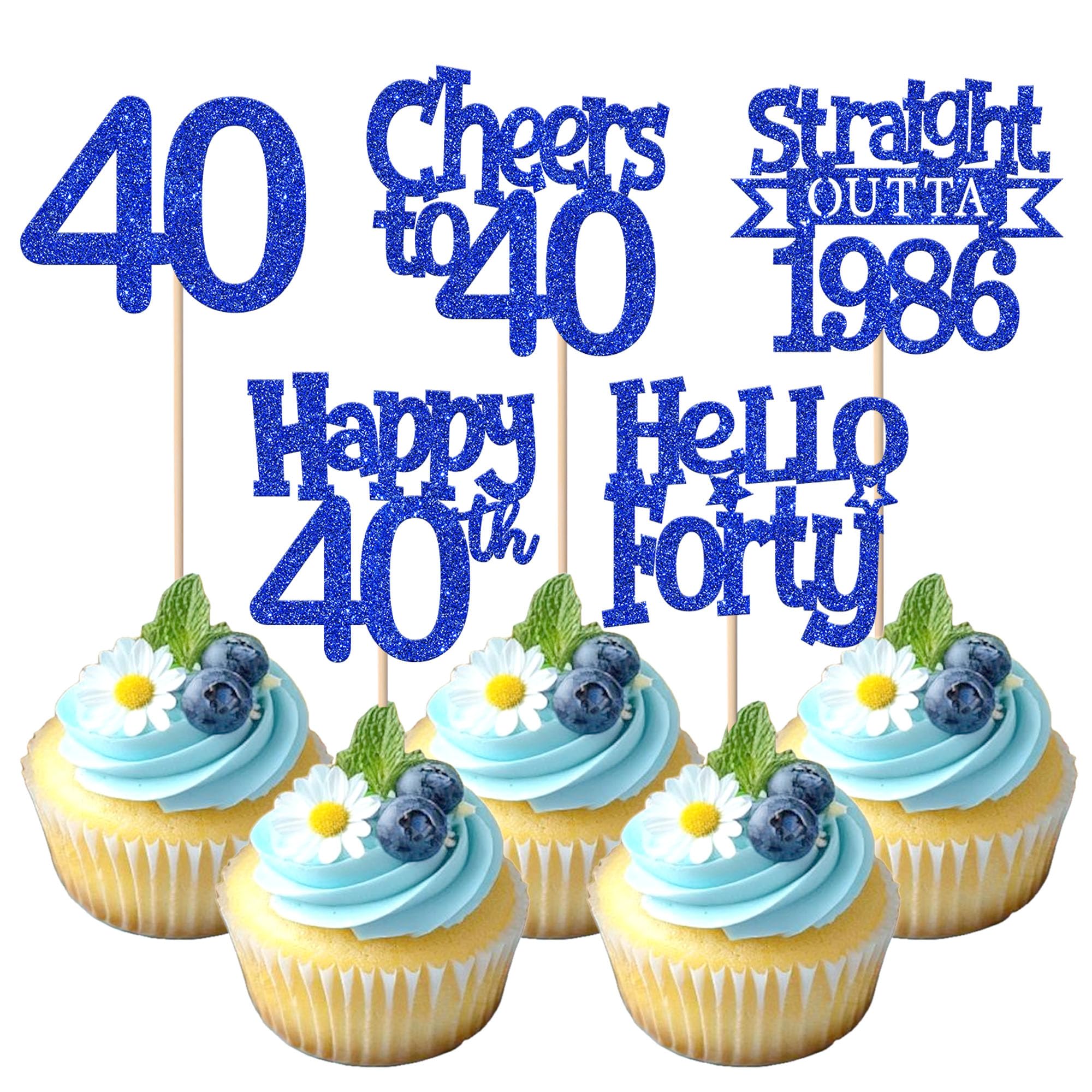 SYKYCTCY 30 Pack Straight Outta 1976 Cupcake Toppers Glitter Blue Forty Happy 40th Birthday Cupcake Picks Cheers to 40 Years Cake Decorations for 40th Birthday Anniversary Party Supplies Blue