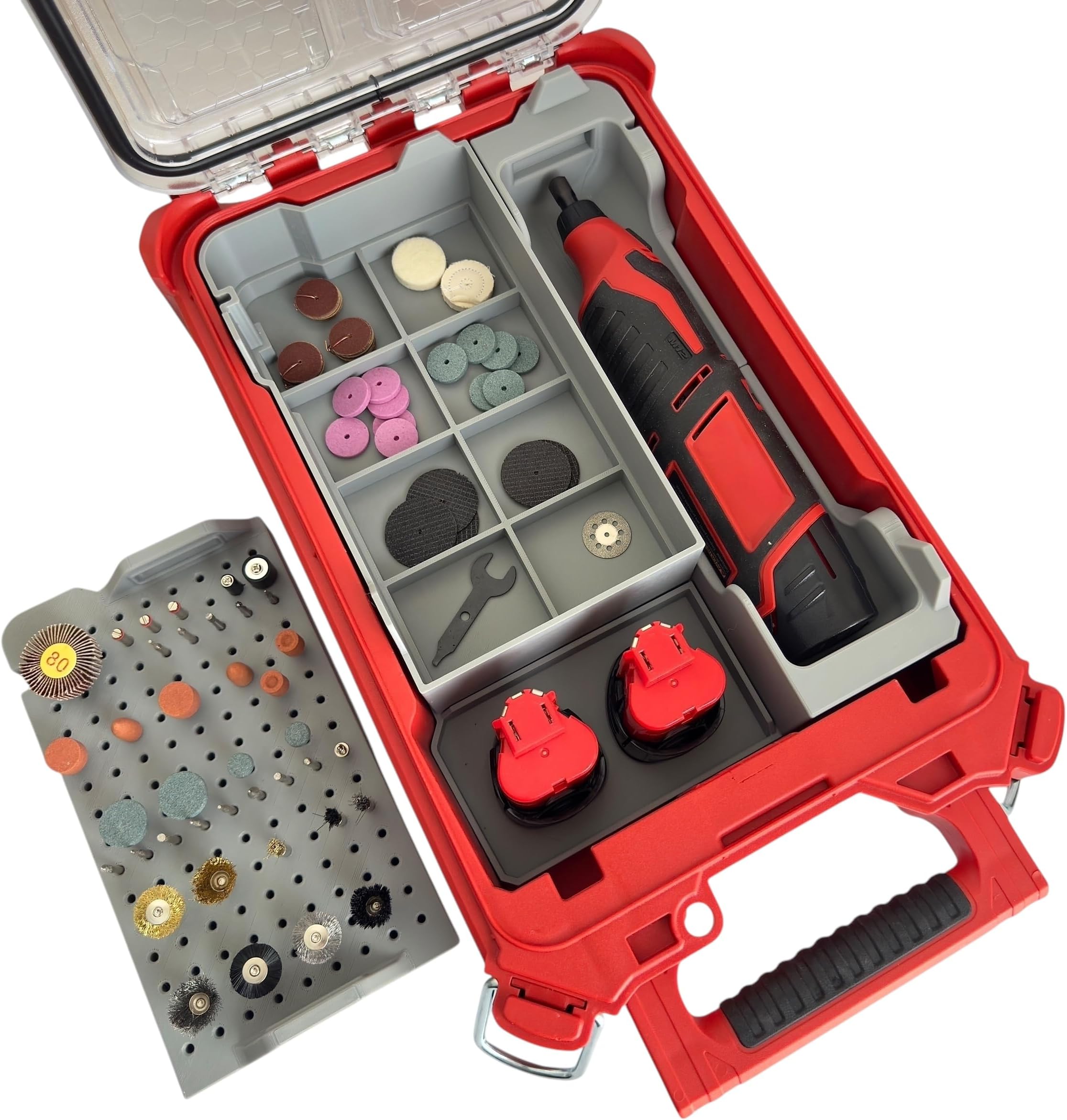 Packout Insert for M12 Rotary Tool 2460-20 & 2525-20 – Fits Packout 48-22-8435 – Holds Tool, 2 Extra Batteries & Accessories – Durable Plastic Organizer Tray (Gray)