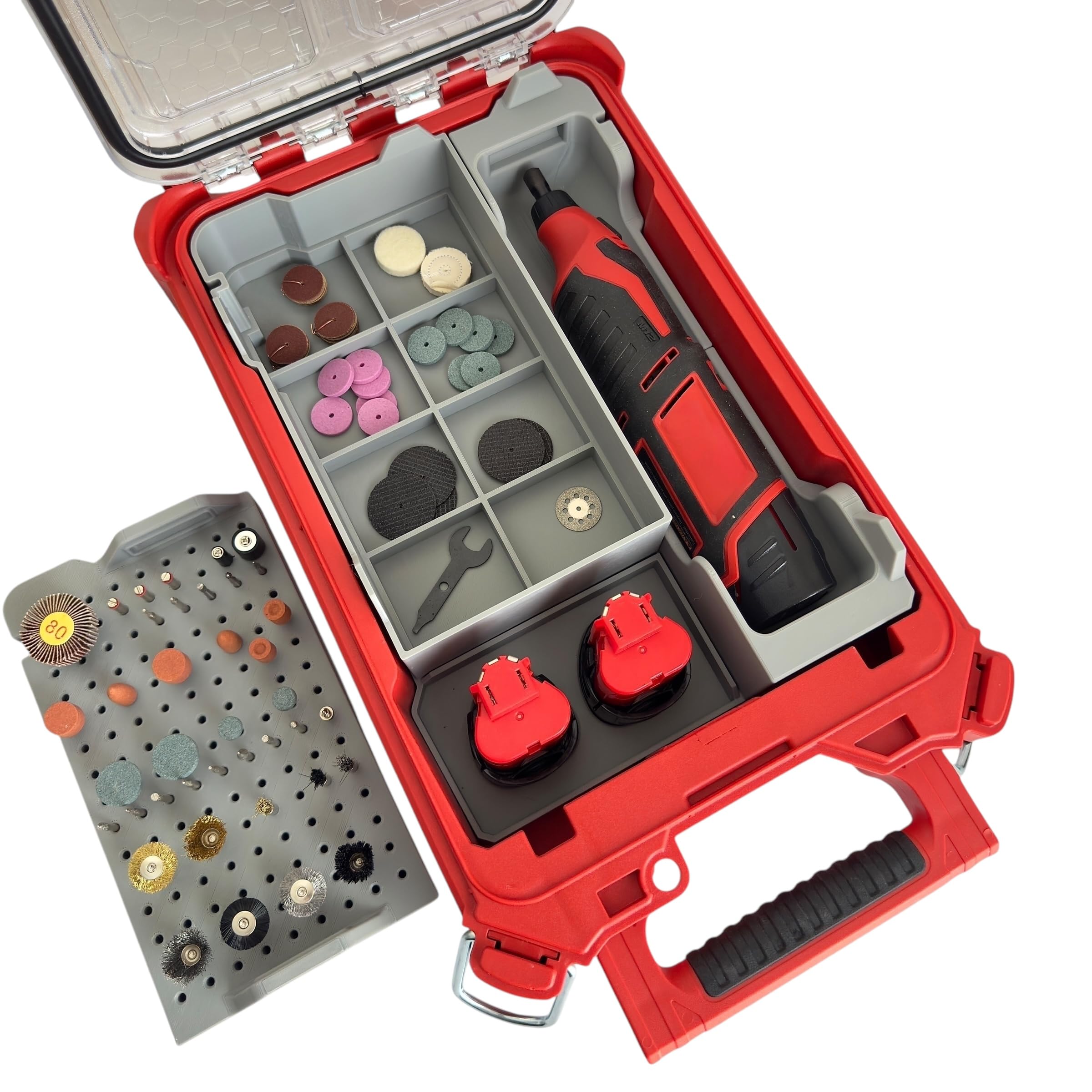 Packout Insert for M12 Rotary Tool 2460-20 & 2525-20 – Fits Packout 48-22-8435 – Holds Tool, 2 Extra Batteries & Accessories – Durable Plastic Organizer Tray (Gray)