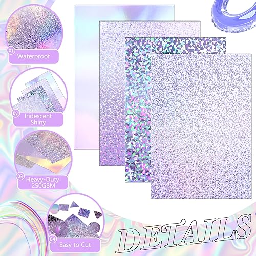 Miniatura 3 de Kosiz 100 hojas de papel holográfico metálico brillante iridiscente espejo hojas de papel de 8.5 x 11 pulgadas, papel de colores mixtos, papel de