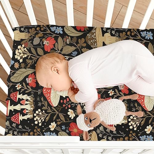 Miniatura 8 de Kigai Fitted Crib Sheet for Boys Girls,Mushroom Flowers Jersey Knit Baby Sheet for Standard Crib and Toddler Bed Mattresses, Cozy Soft Breathable,