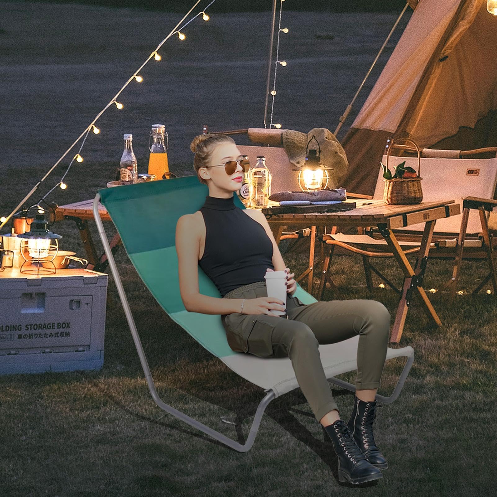 Chaise de Camping Pliante, Chaise de Camping Basse, Chaise Longue Pliante | de Camping Portable Lourde | Chaise Longue Pliante Nap Chair Petit hamac pour Plage extérieure, Patio, Piscine,