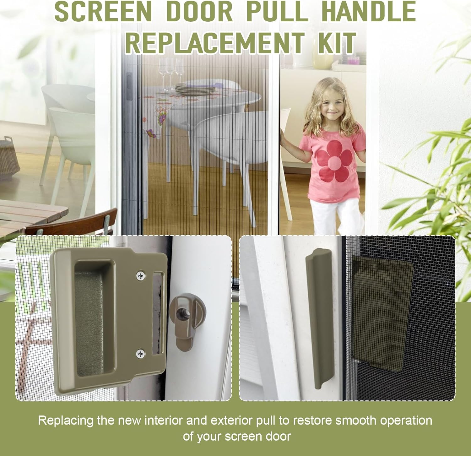 Sliding Screen Door Handle Replacement for Andersen Screen Door Hardware Kit Replacement Parts Screen Door Pull Handle Fit for Andersen Doors Form 1982 to Present（Stone Color）