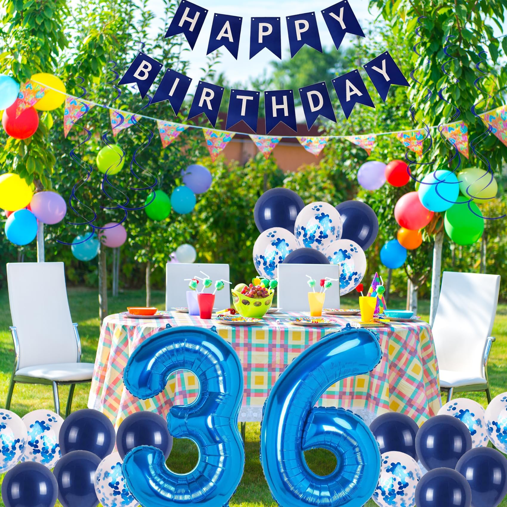 Happy Birthday Banner For Men - 36th Birthday Decor, Large 3.77x5.9 Ft Backdrop, Black & Gold Party Decorations