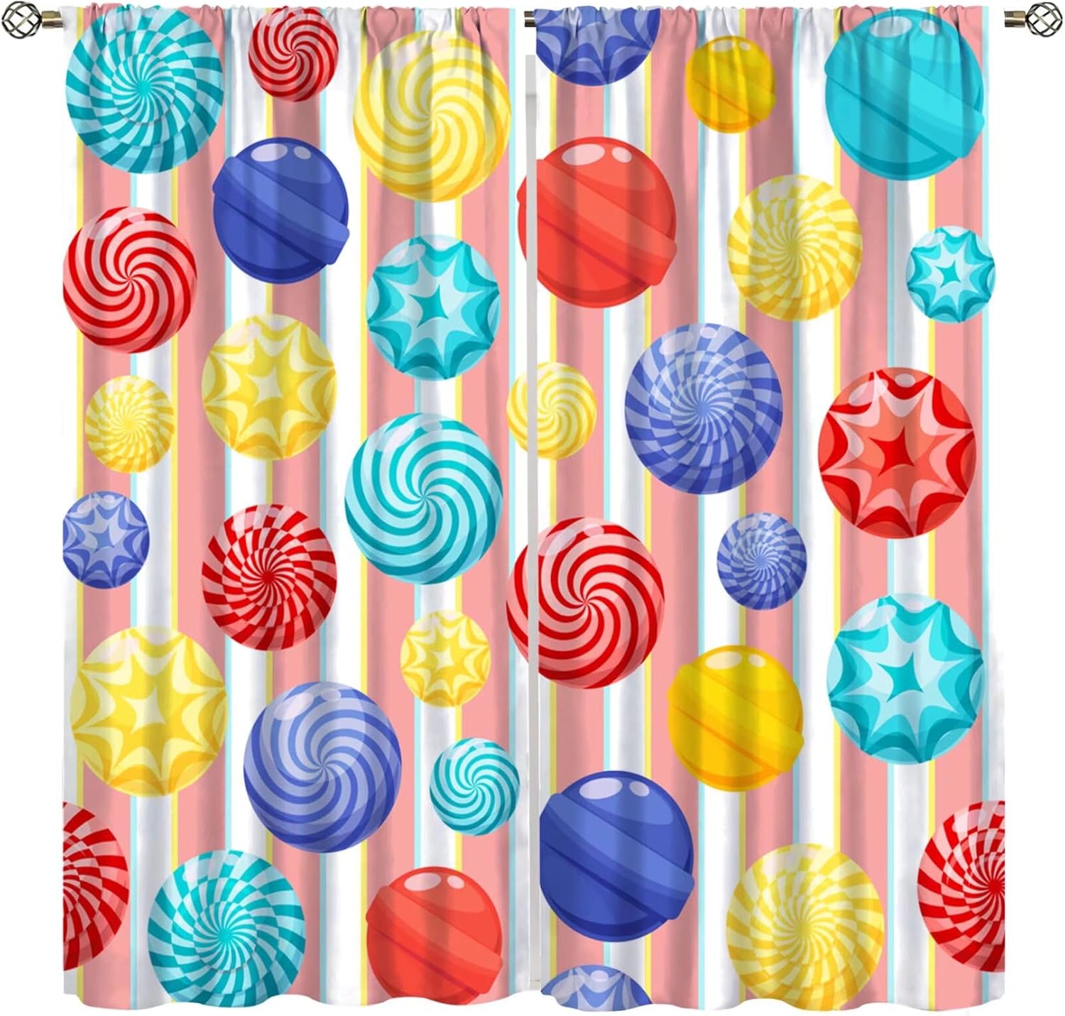 Sweet Candy Curtains for Girls, Abstract Patterns of Colorful Donuts Sprinkled with Delicious Food Bakery Themes Printed Window Drapes for Living Room Bedroom 42" W X 63" L
