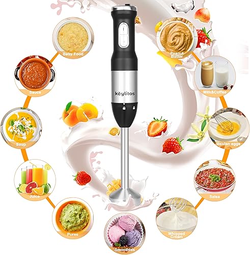 Miniatura 7 de Keylitos 5 in 1 Immersion Hand Blender Mixer, [Upgraded] Handheld Stick Blender with 600ML Chopper, 800ML Beaker, Whisk and Milk Frother for Negro