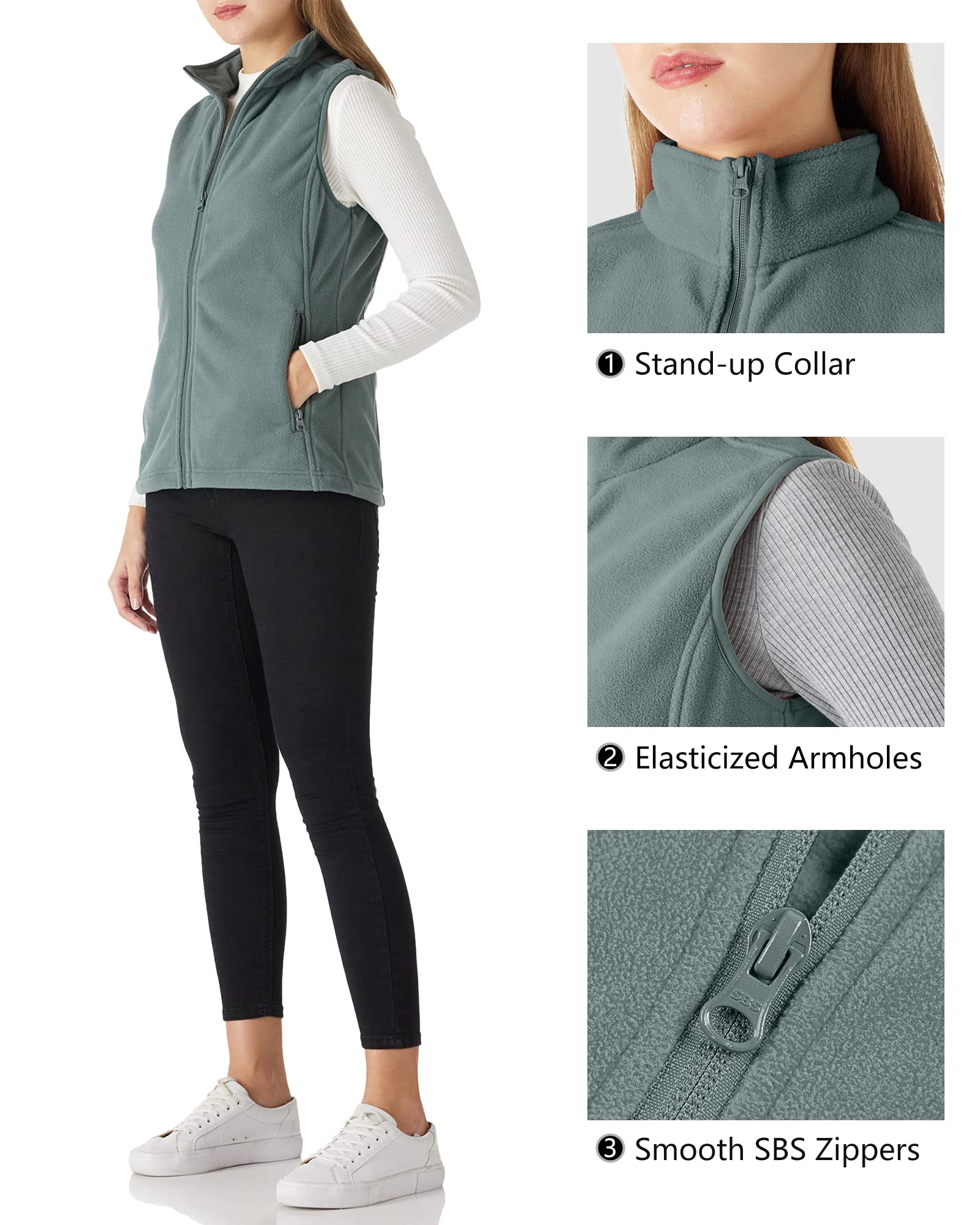 Outdoor Ventures Gilet polaire pour femme - Veste douce sans manches avec poches zippées - Gilet de course de sport - Printemps - Automne - Gilet polaire pour femme