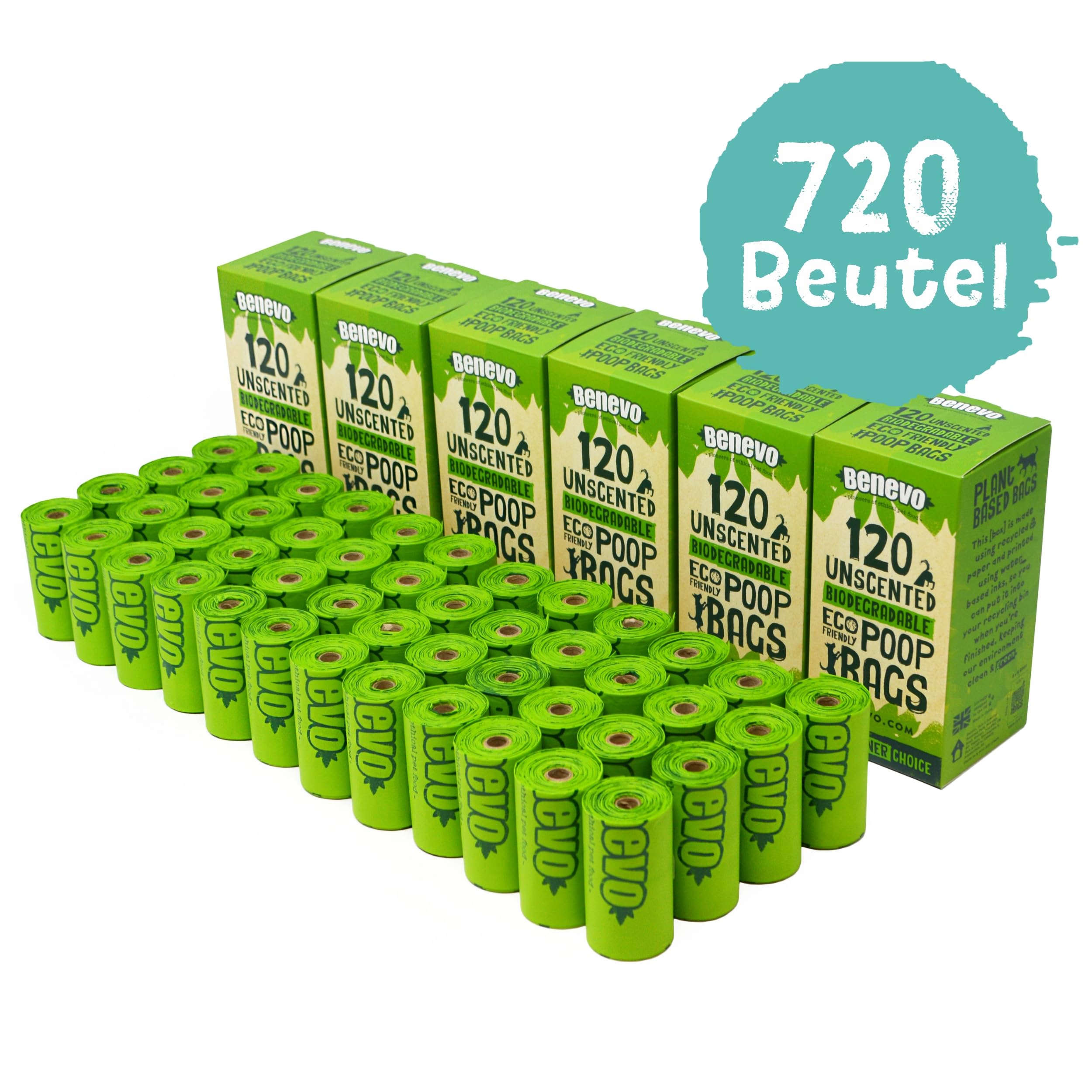 Benevo Biologisch abbaubare Hundekotbeutel 6er Rolls - Kompostierbares Hundezubehör