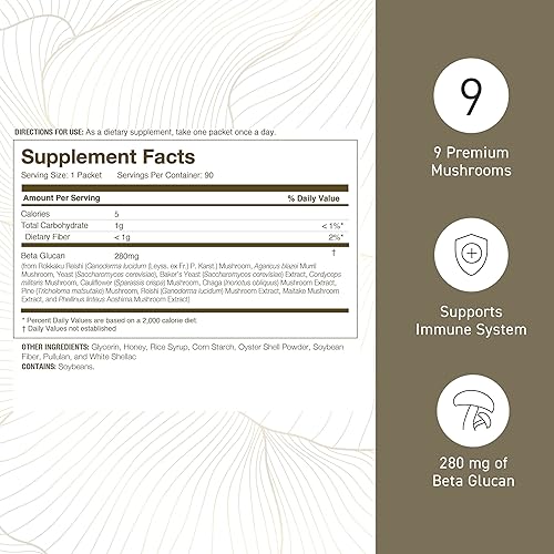 Miniatura 6 de Umeken Beta Glucan - Impulso inmunológico, extracto de hongos, suplemento dietético, 90 paquetes, suministro de 3 meses, 4.8 onzas