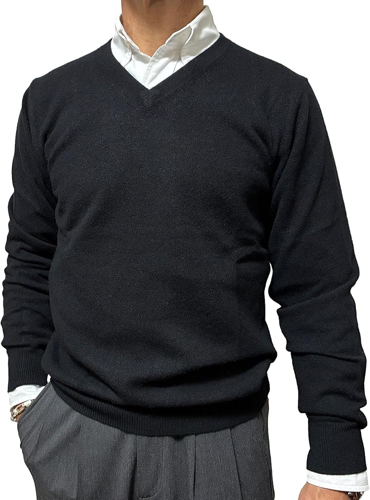 Amazon | [Naturale] カシミヤ100％ メンズ Vネックプルオーバー 紳士
