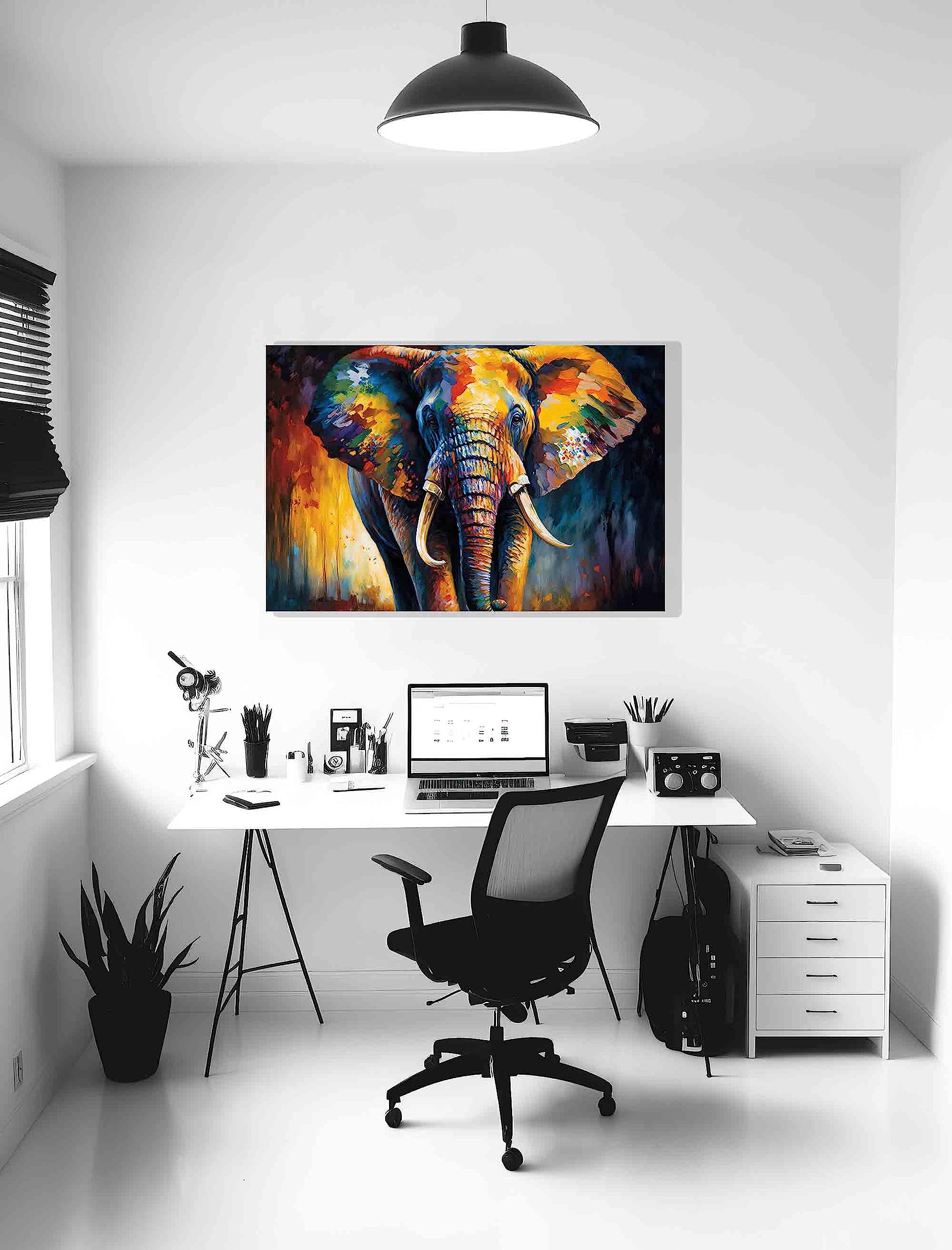 Artley Prints - Elefant Hochformat Bunte Wandleinwand für Wohnzimmer - Abstrakte Dekoration zum Aufhängen Kunstdrucke Gerahmte Bilder groß 86 x 61 cm (34 x 24 Zoll) A1