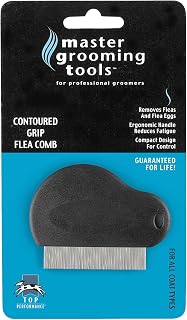 Master Grooming Tools 3-Inch Contoured Grip Flea Comb - Ergonomic Stainless Steel for Effortless Flea, Egg & Debris Removal