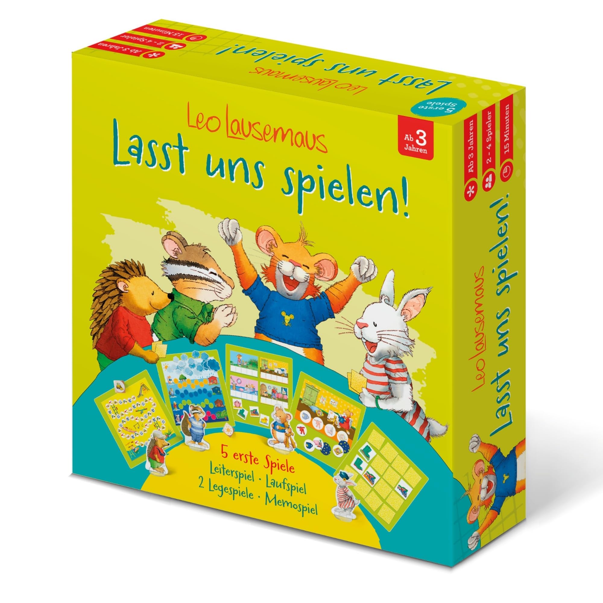 Leo Lausemaus Spielesammlung - Gesellschaftsspiele ab 3 Jahren: 5 Lehrreiche Brettspiele mit Puzzle, Memory & Laufspiel für 2-4 Kinder - Pädagogisch wertvolle Kinderspiele