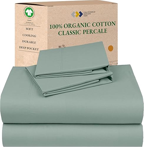 Vista 23 de California Design Den Sábanas de tamaño Queen – Sábanas suaves 100% 100% algodón orgánico con bolsillos profundos, percal nítido, transpirable y 04